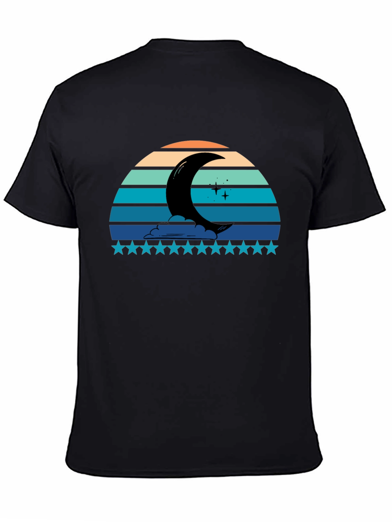 Crescent Moon Retro Style Black T-Shirt