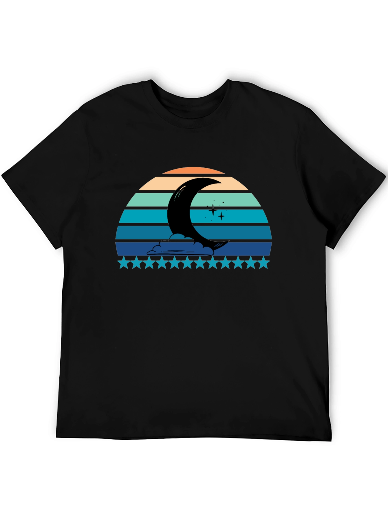 Crescent Moon Retro Style Black T-Shirt
