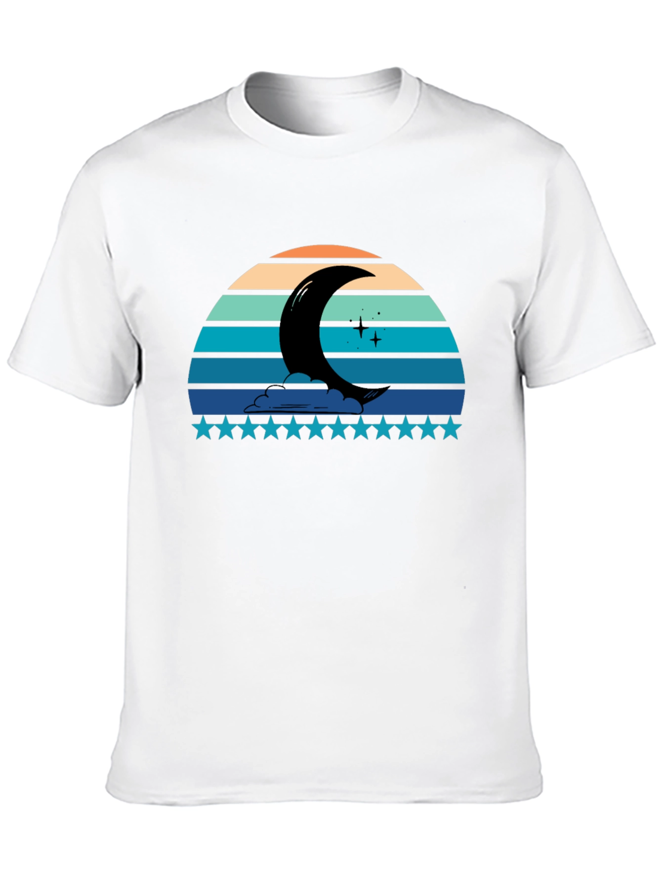 Crescent Moon Retro Style Black T-Shirt