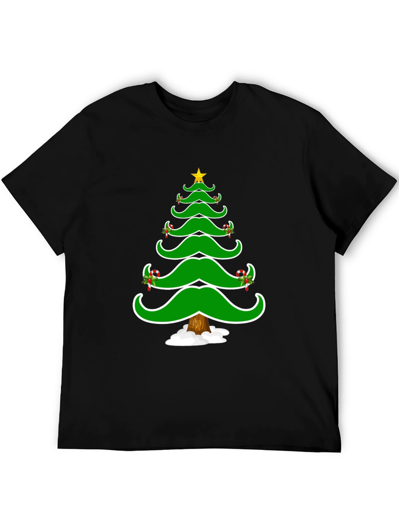 Christmas Tree Mustache Graphic Tee - Holiday Fun