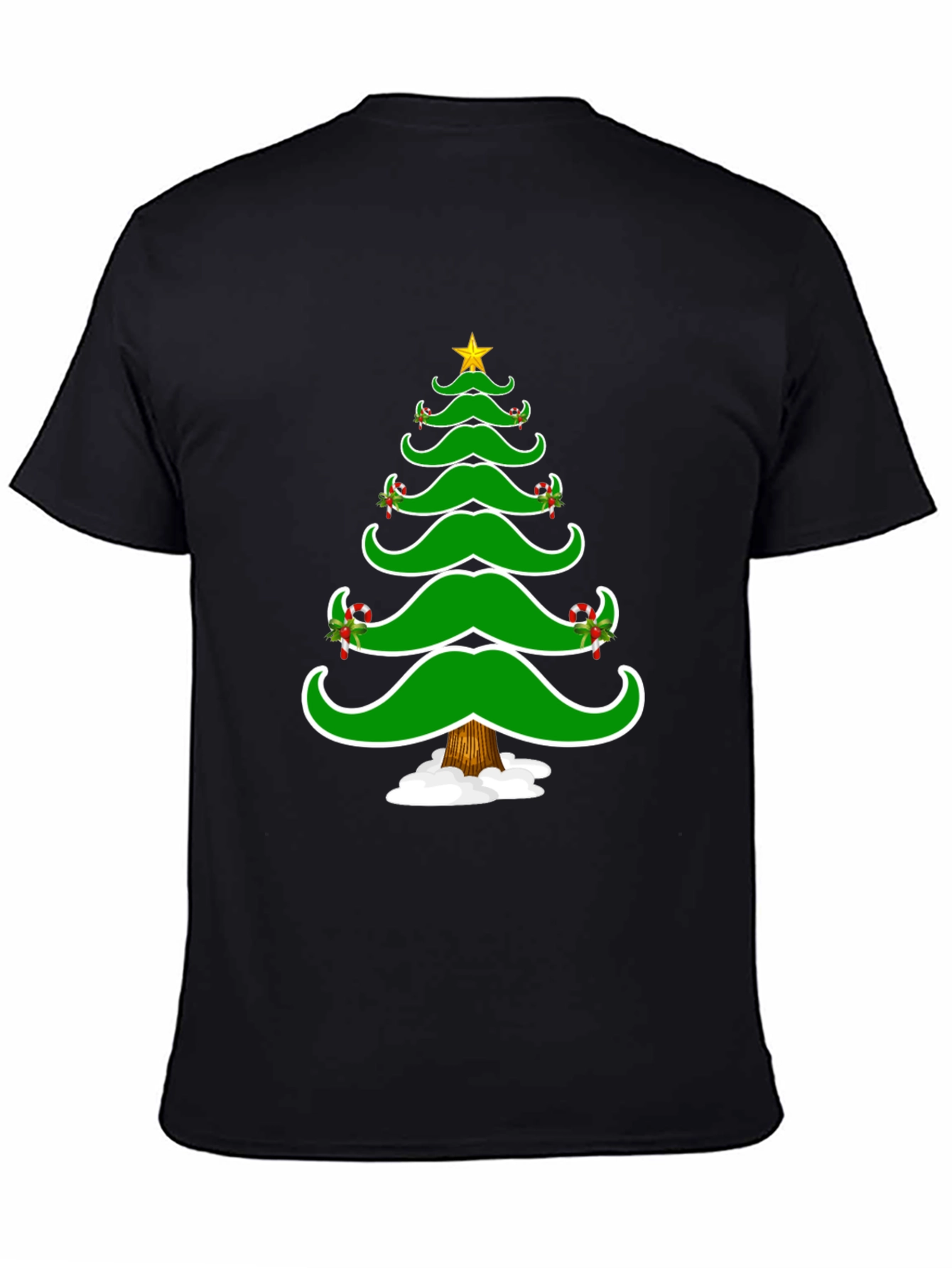 Christmas Tree Mustache Graphic Tee - Holiday Fun