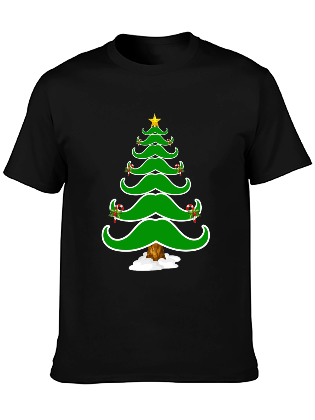 Christmas Tree Mustache Graphic Tee - Holiday Fun