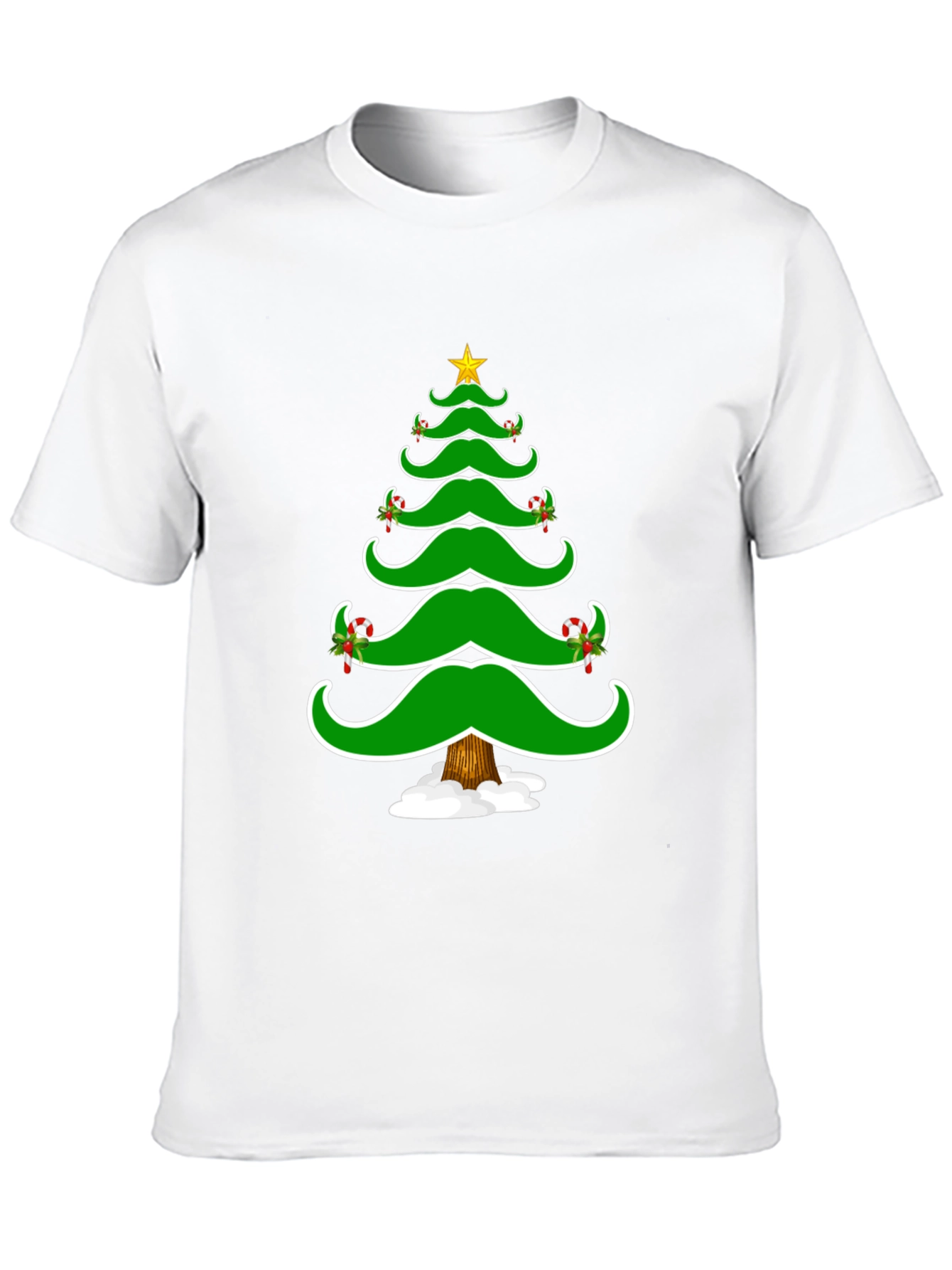 Christmas Tree Mustache Graphic Tee - Holiday Fun