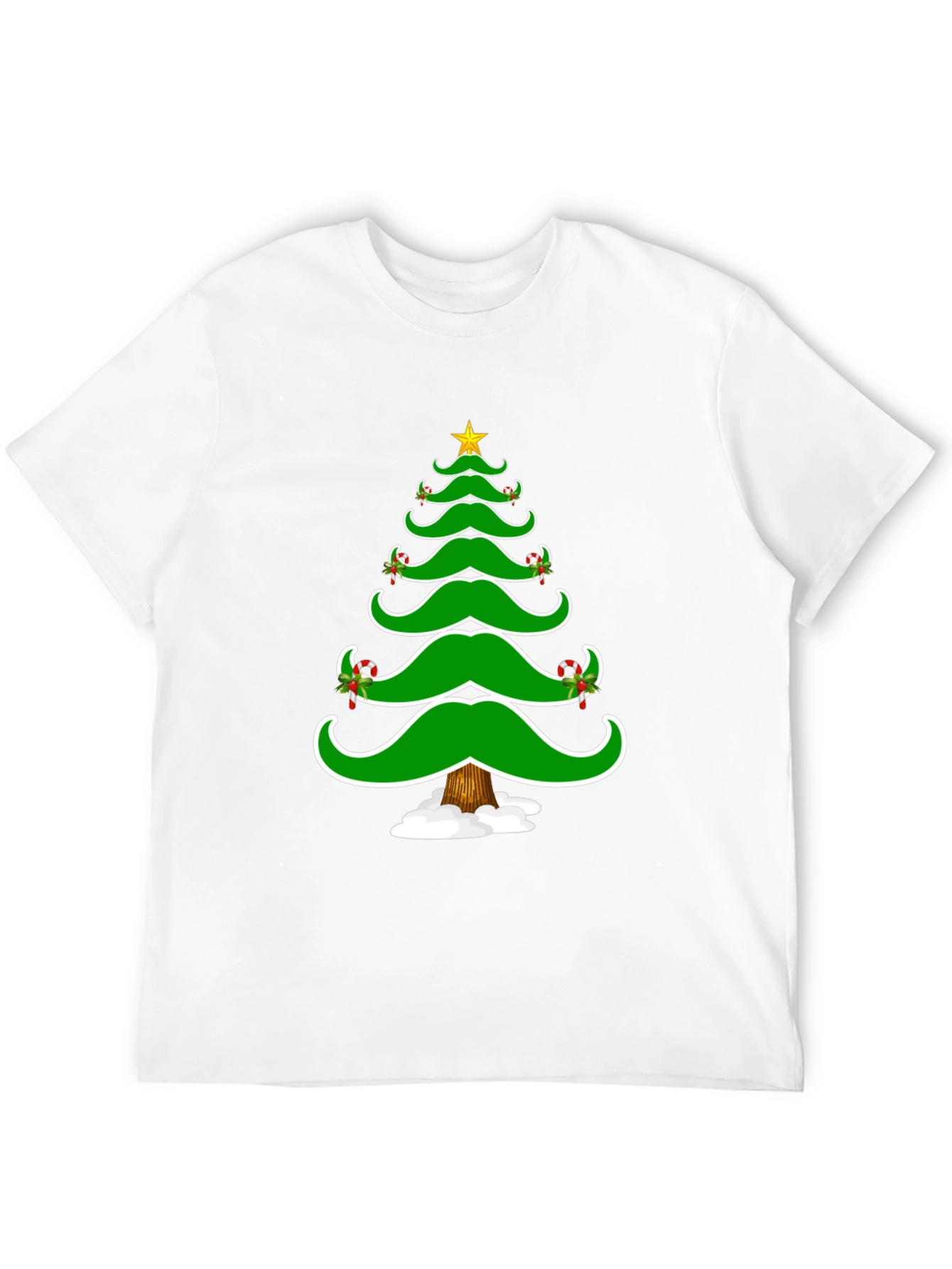 Christmas Tree Mustache Graphic Tee - Holiday Fun