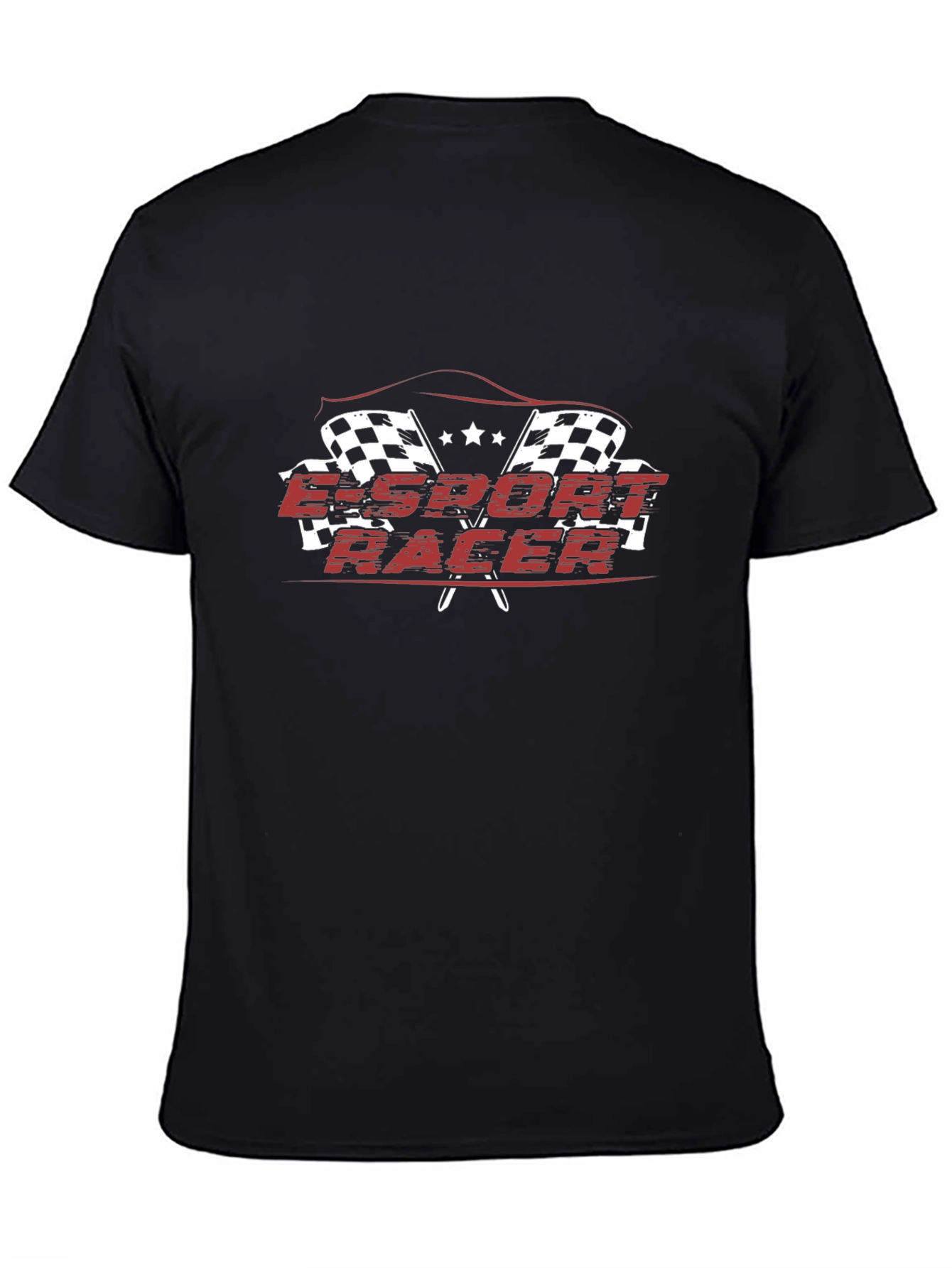 Esport Racer Black T-Shirt with Checkered Flag Design
