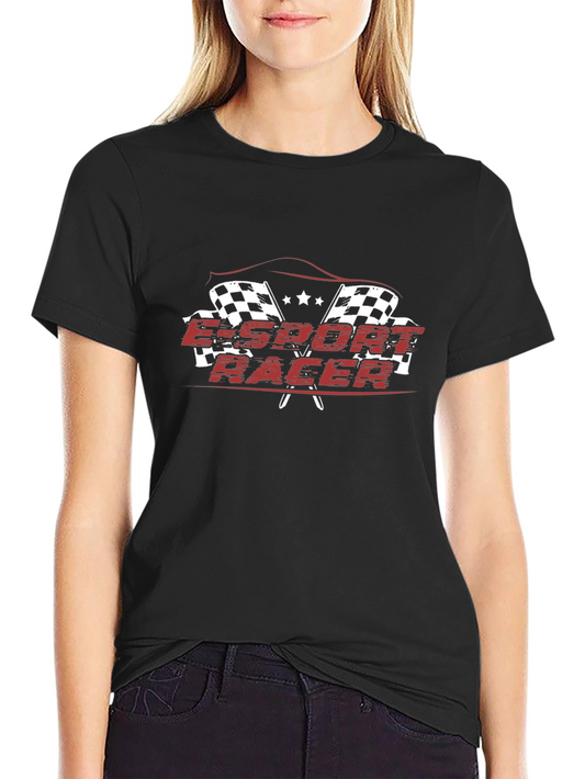 Esport Racer Black T-Shirt with Checkered Flag Design