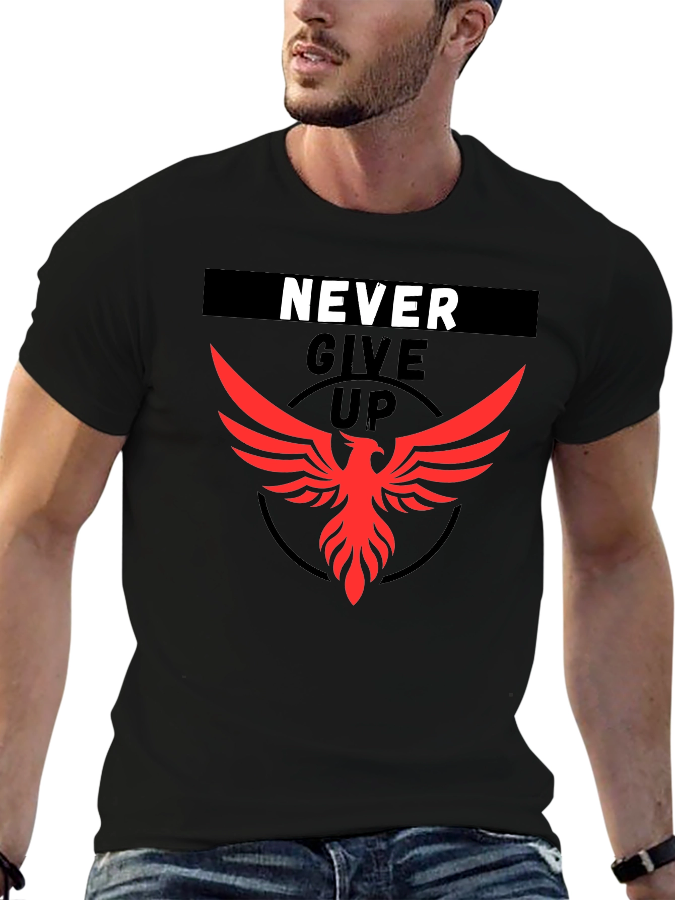 Never Give Up Phoenix Graphic Tee - Black