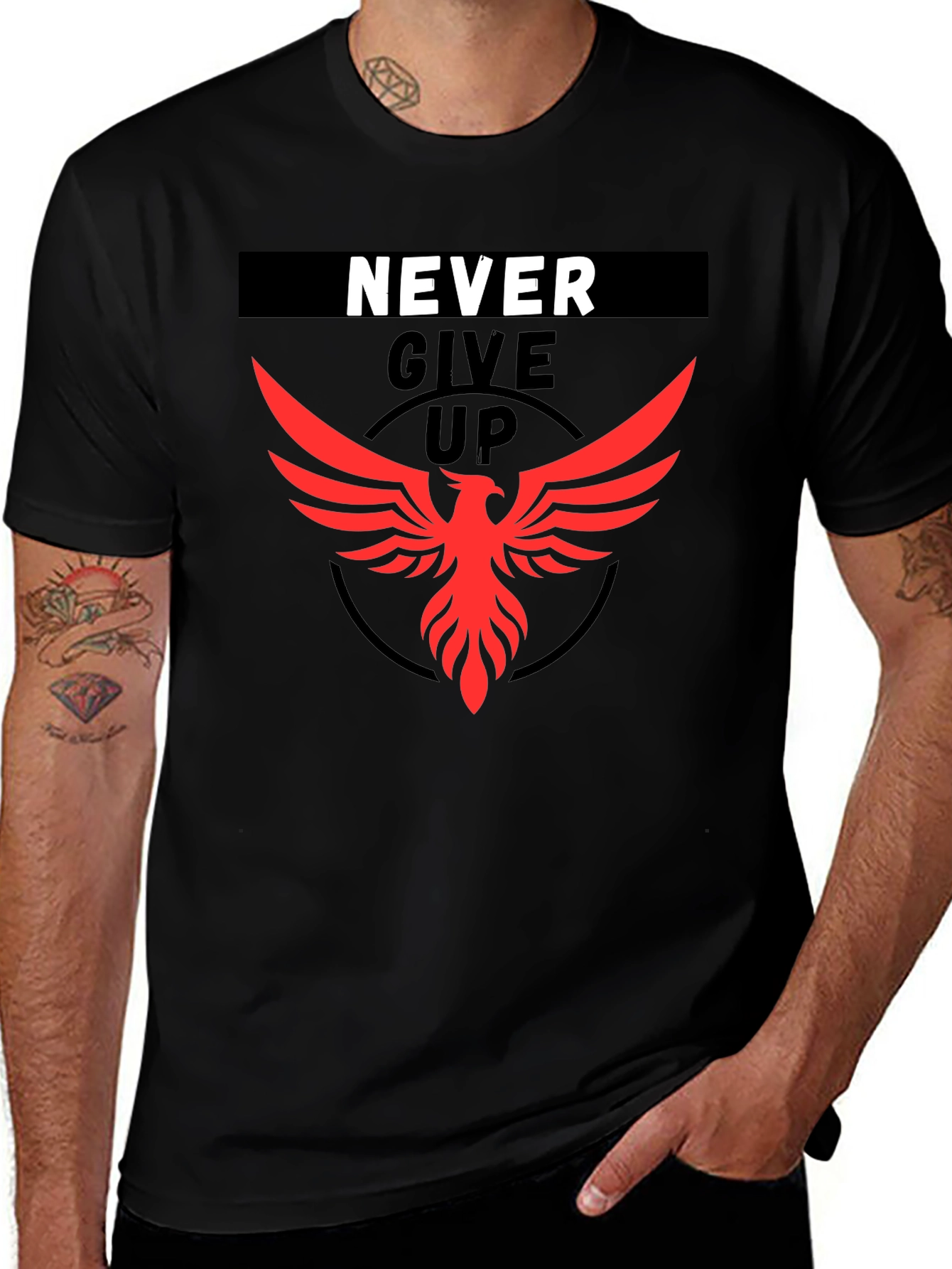 Never Give Up Phoenix Graphic Tee - Black