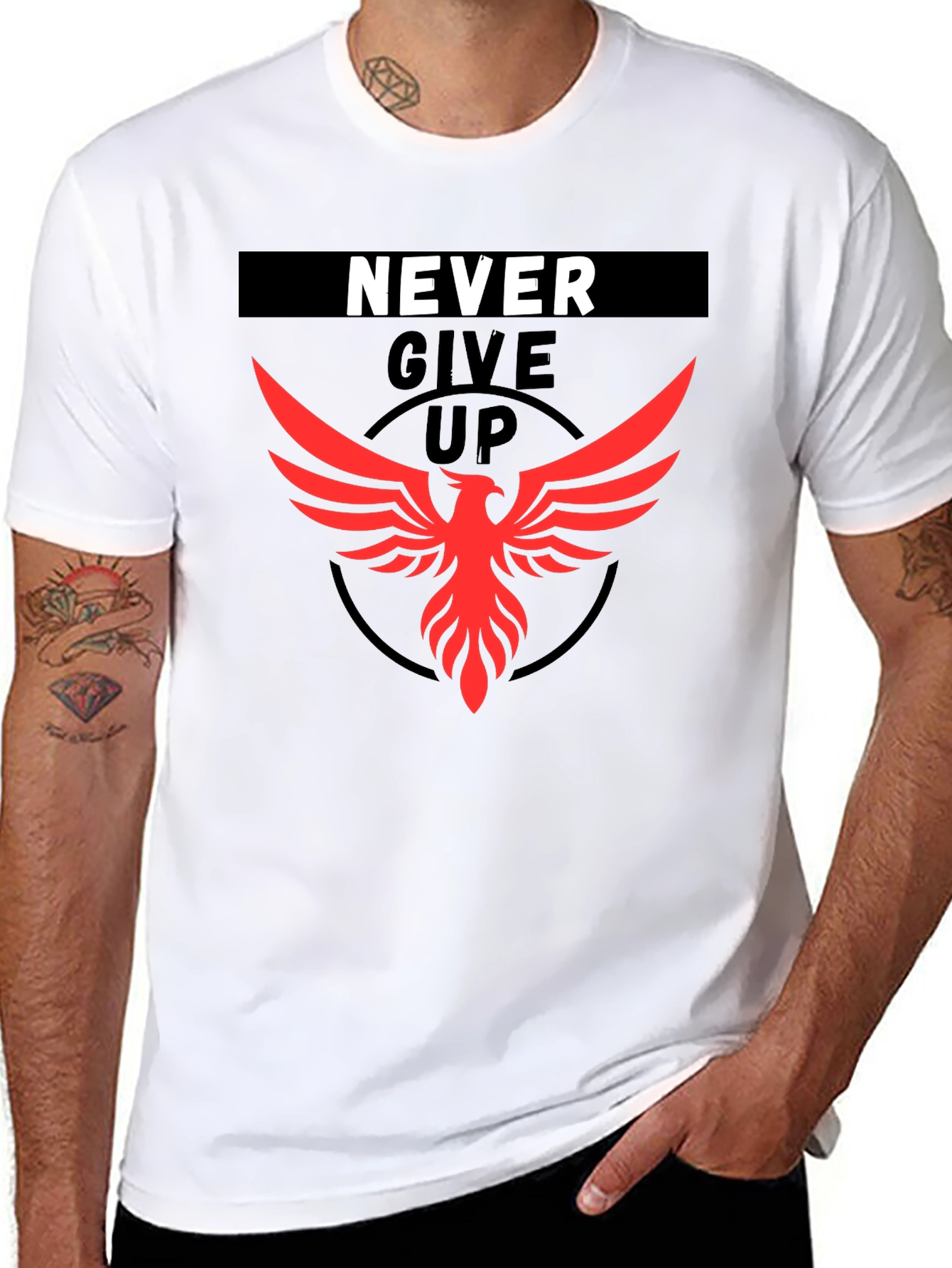 Never Give Up Phoenix Graphic Tee - Black