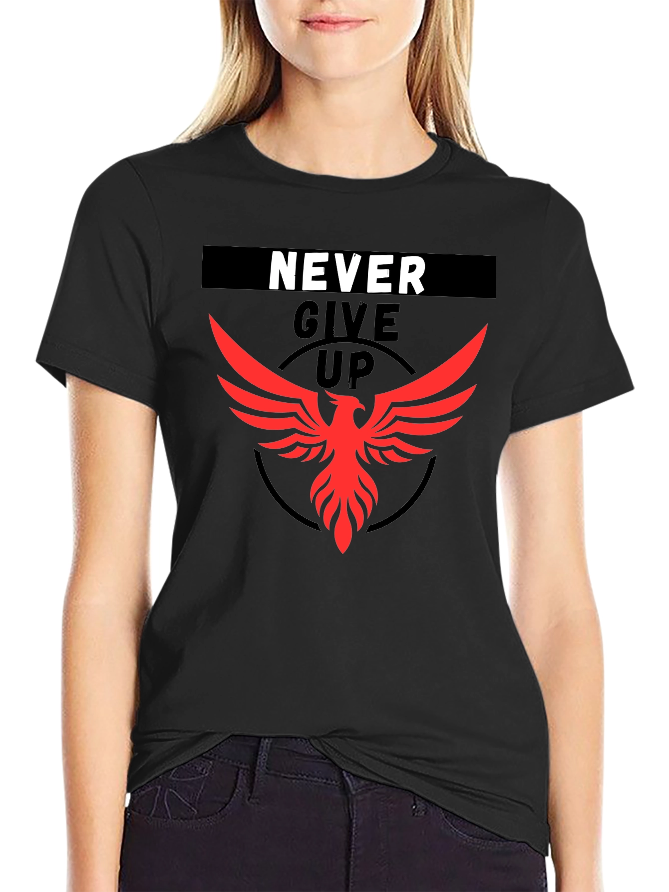 Never Give Up Phoenix Graphic Tee - Black