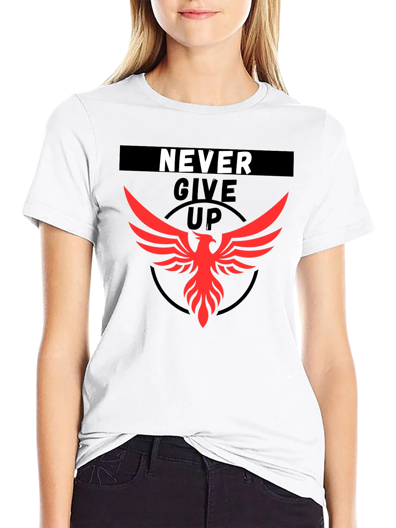 Never Give Up Phoenix Graphic Tee - Black