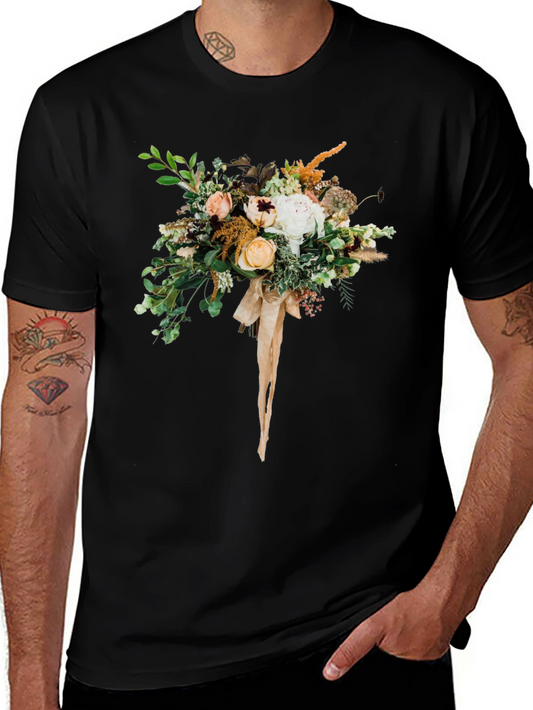 Floral Bouquet Graphic Tee - Soft Black Cotton Blend