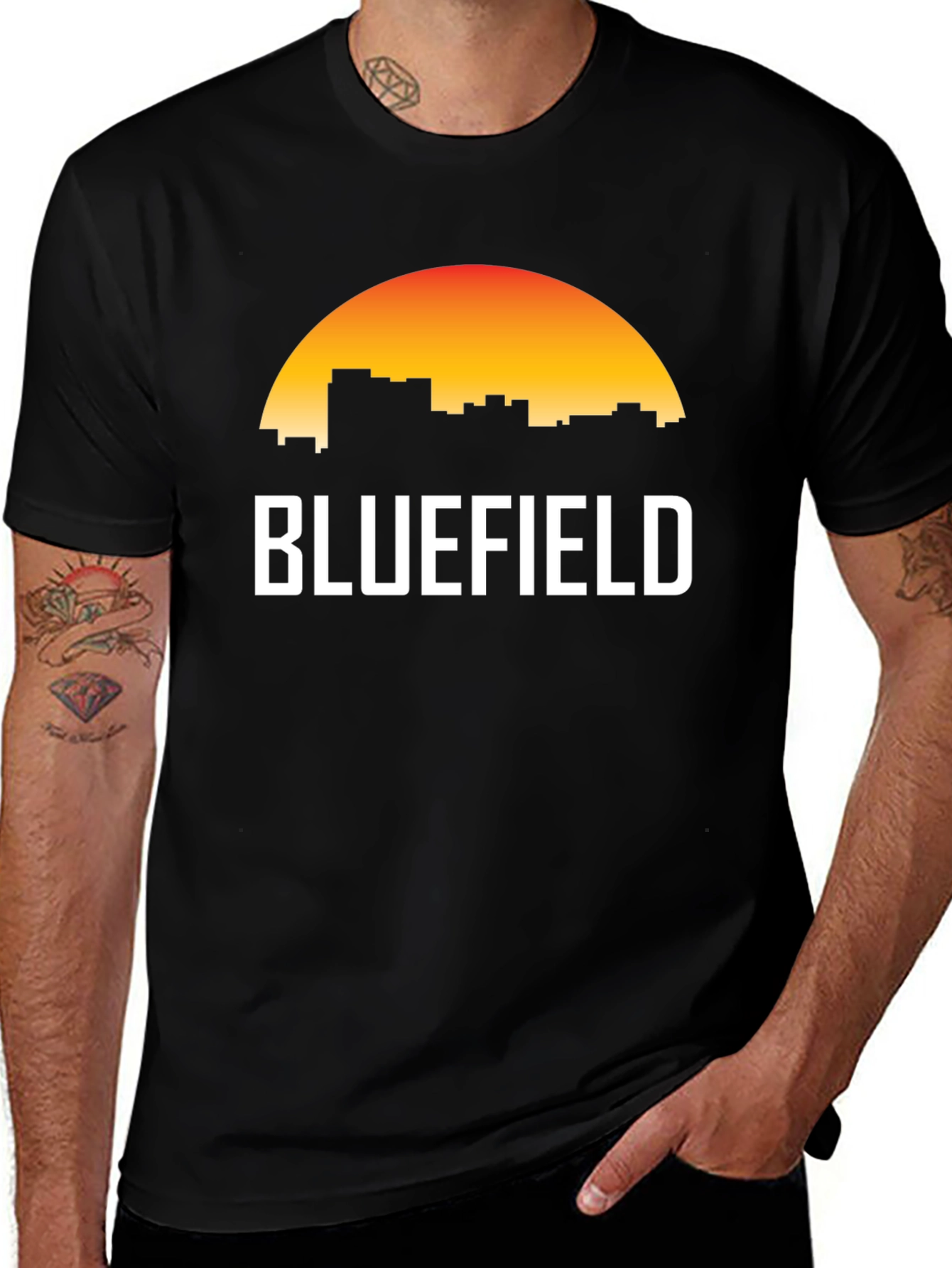 Bluefield Skyline Graphic T-Shirt - Sunset Design