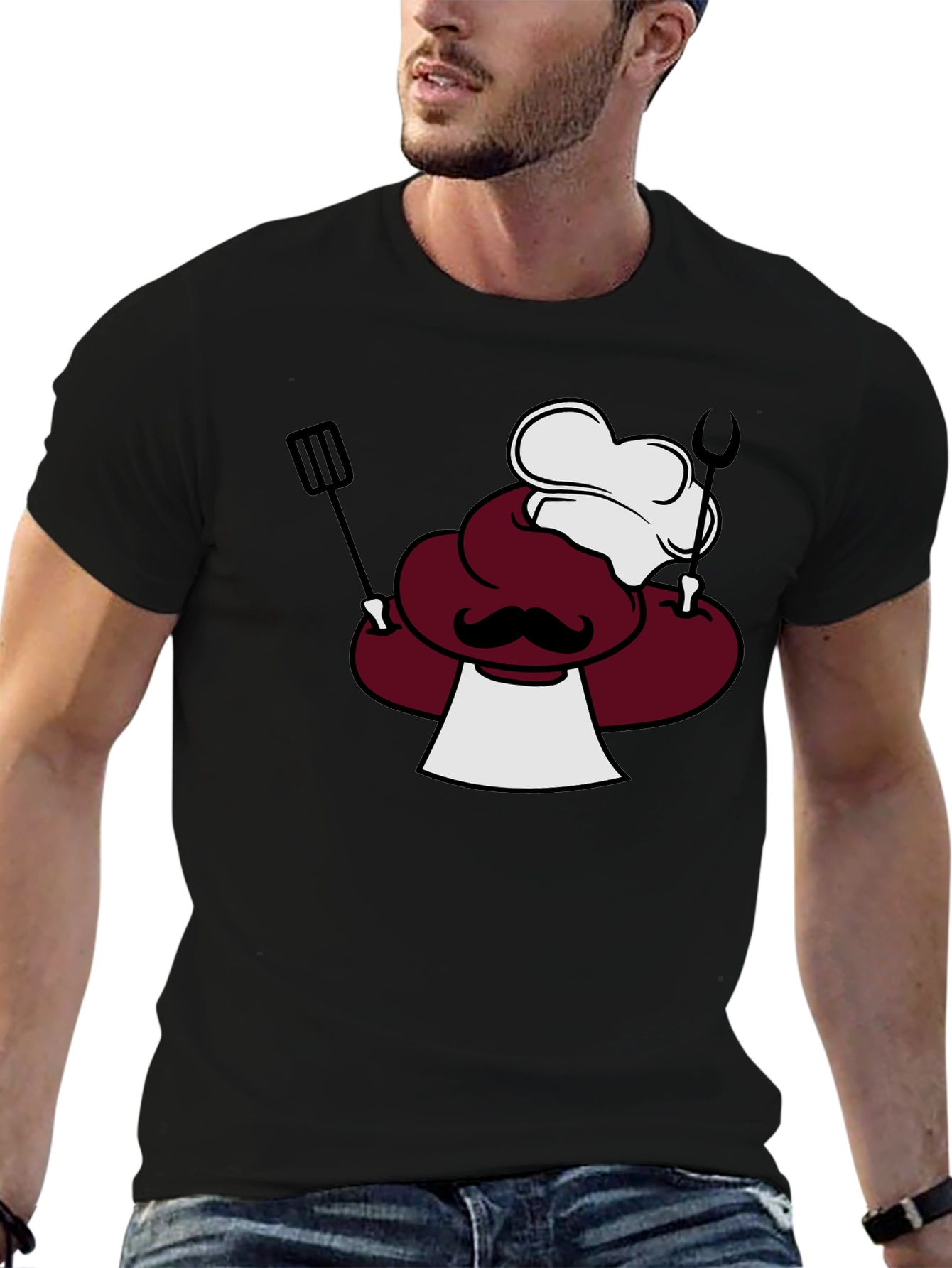 Chef Cartoon Graphic Black T-Shirt