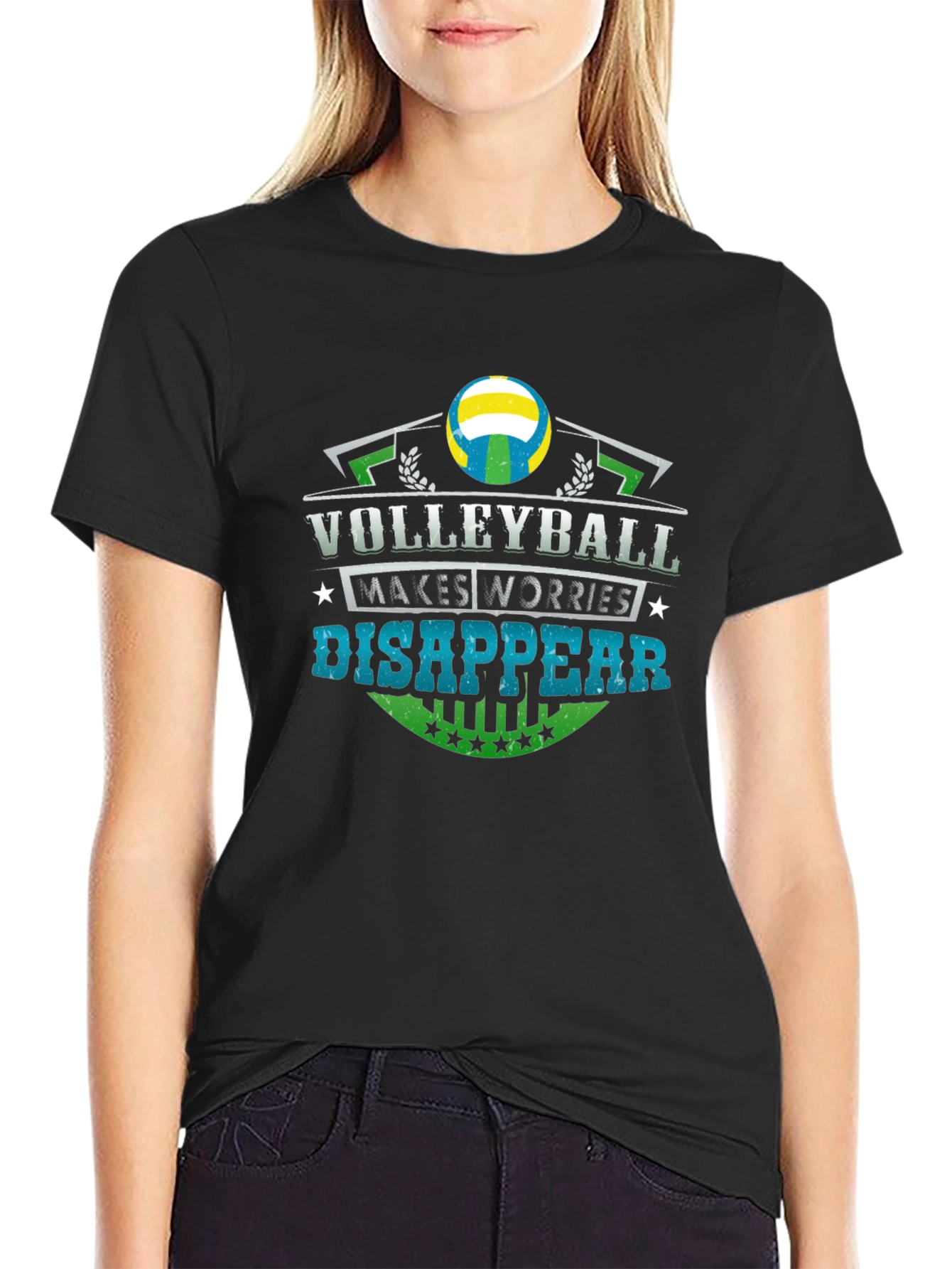 Volleyball Makes Worries Disappear Black T-Shirt