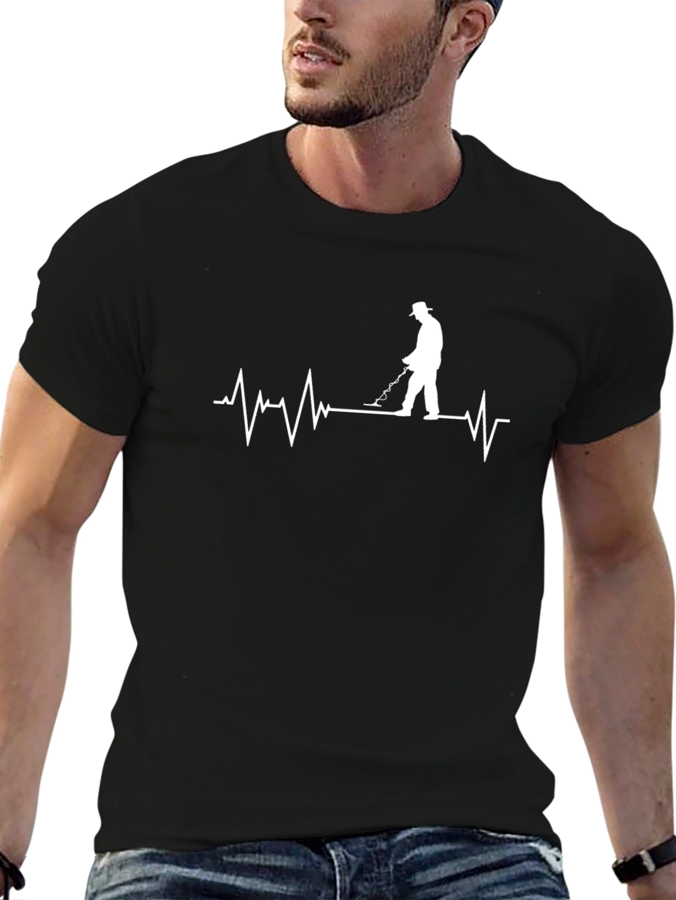 Metal Detecting Heartbeat T-Shirt - Black