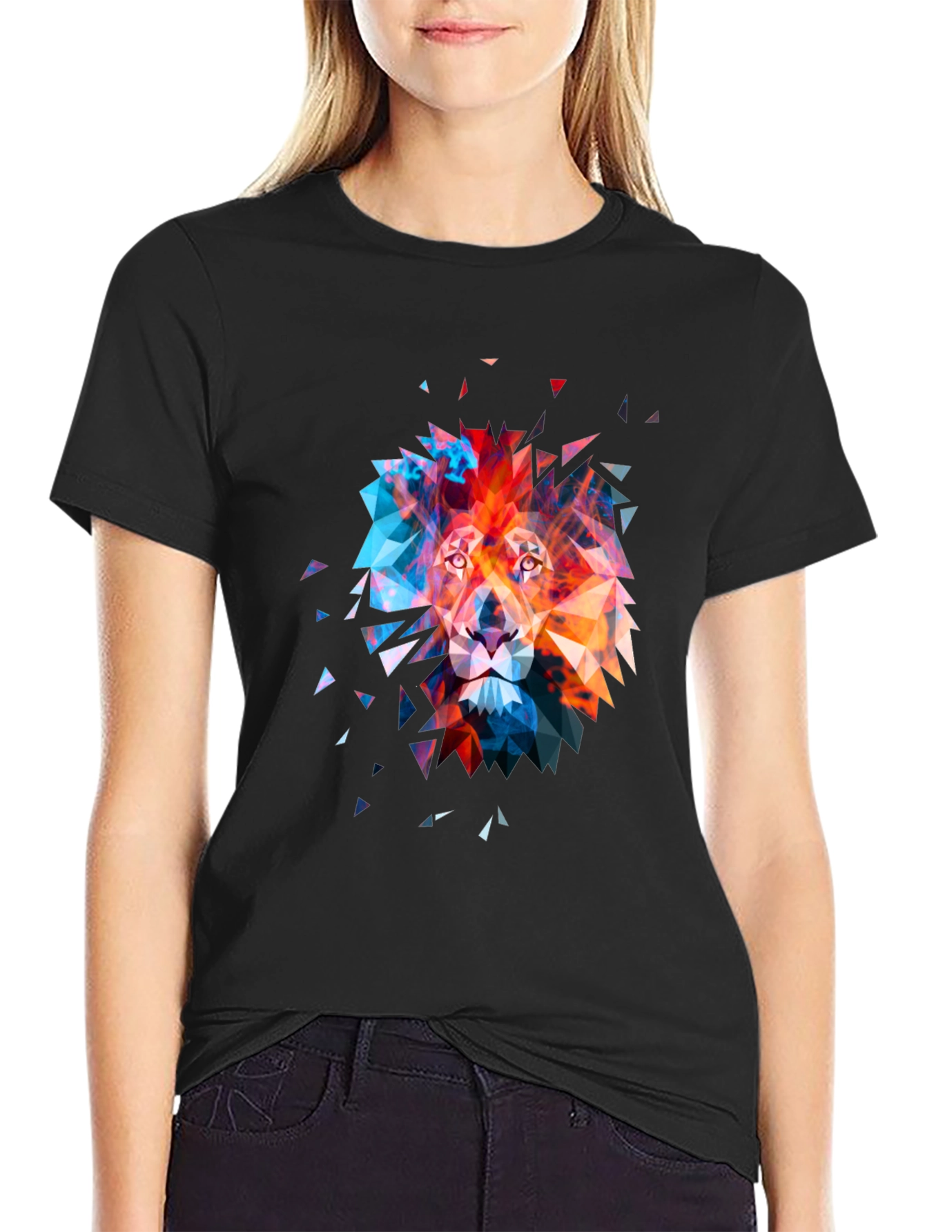 Geometric Lion Graphic Tee - Abstract Art Mens T-Shirt