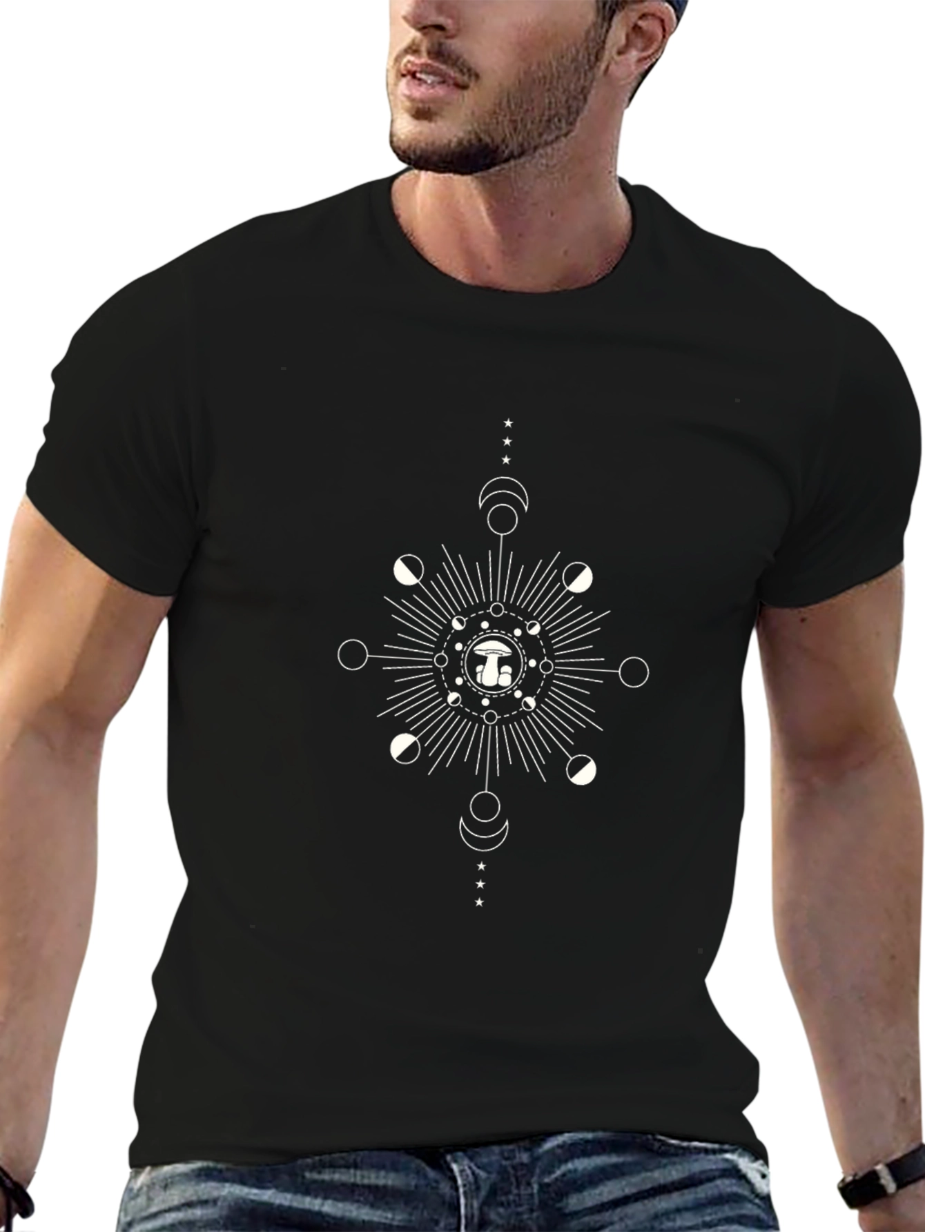 Mushroom Moon Phases Graphic Tee - Black