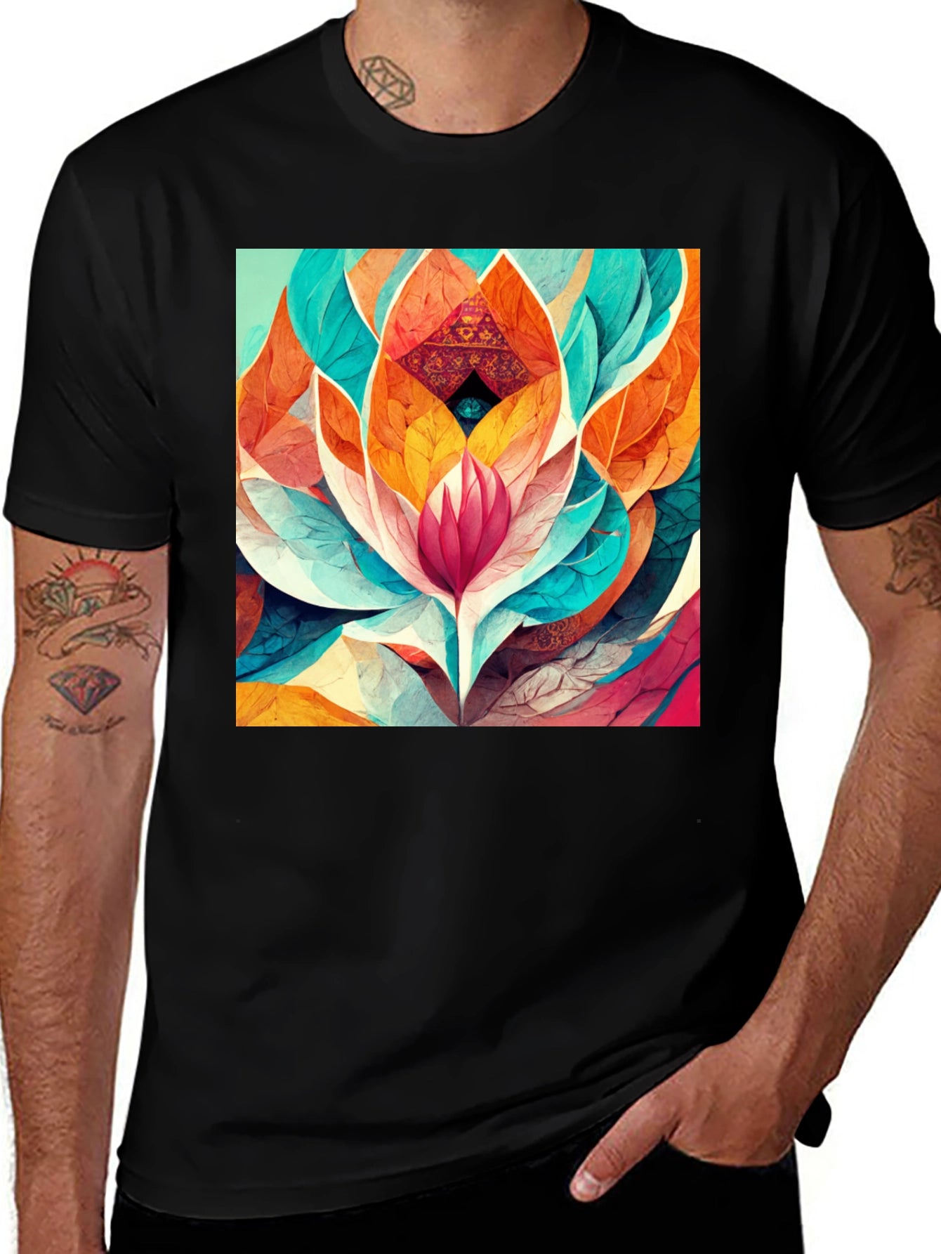 Vibrant Geometric Lotus Flower Graphic Tee