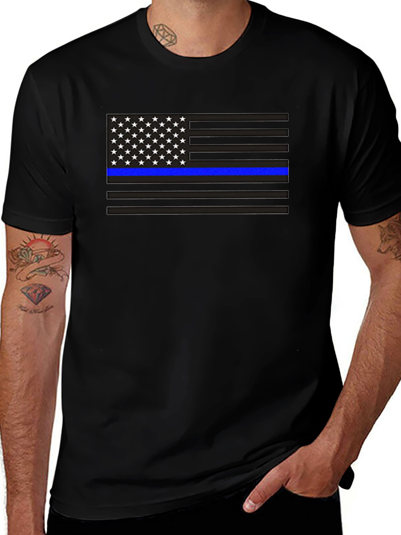 Thin Blue Line American Flag T-Shirt