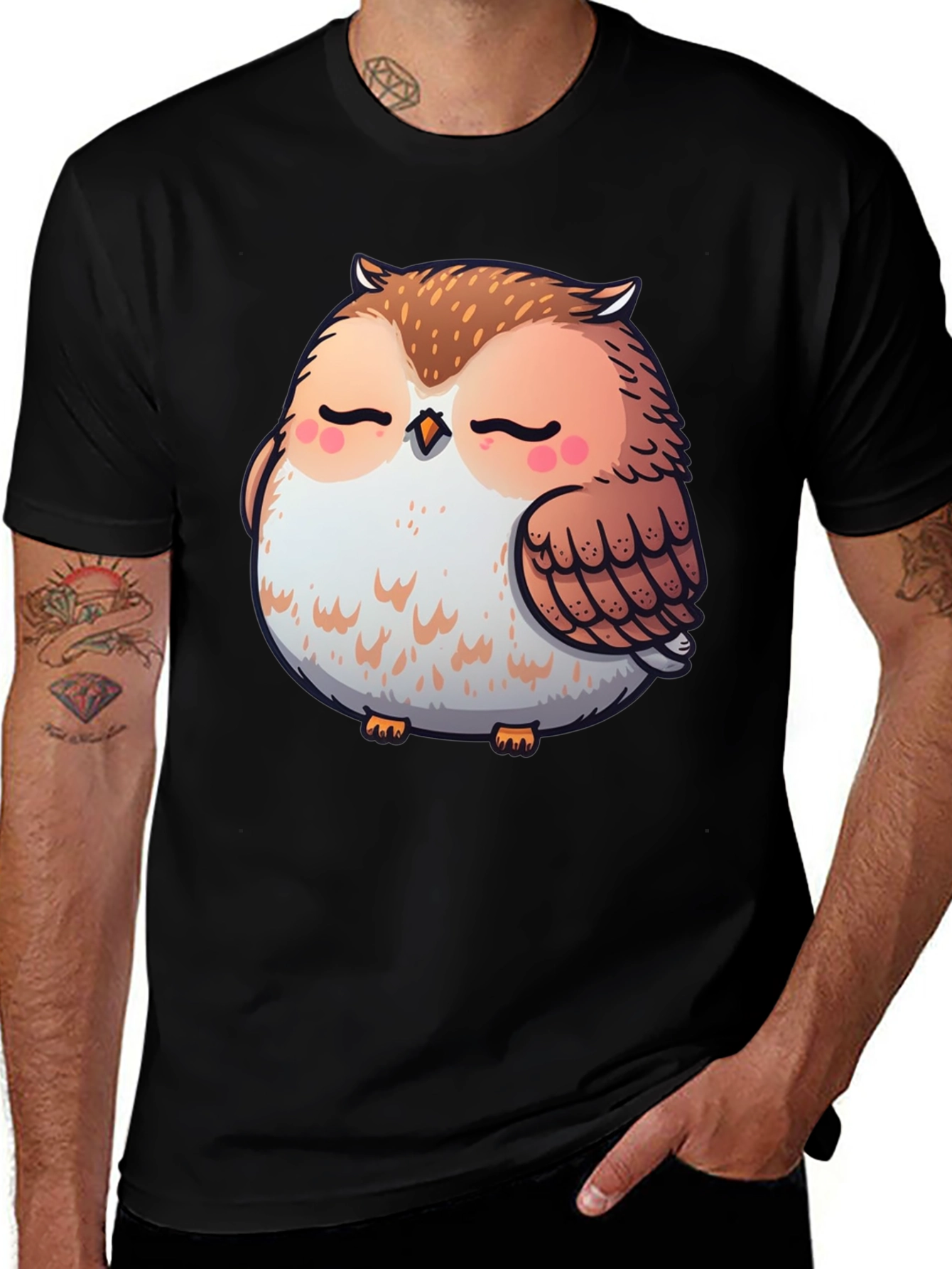Cute Owl Graphic Tee - Black T-Shirt