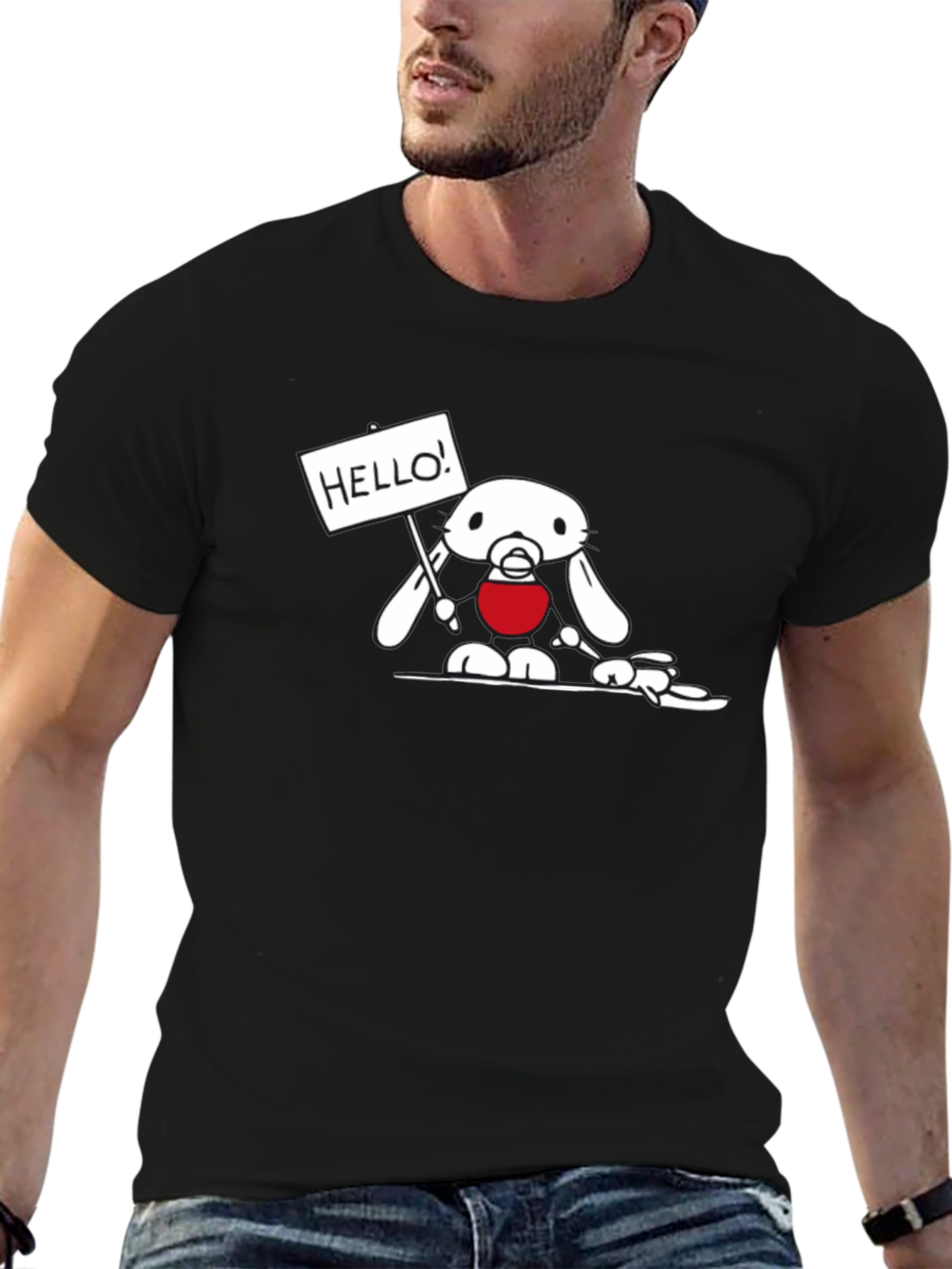 Black T-Shirt with Cute Bunny Design