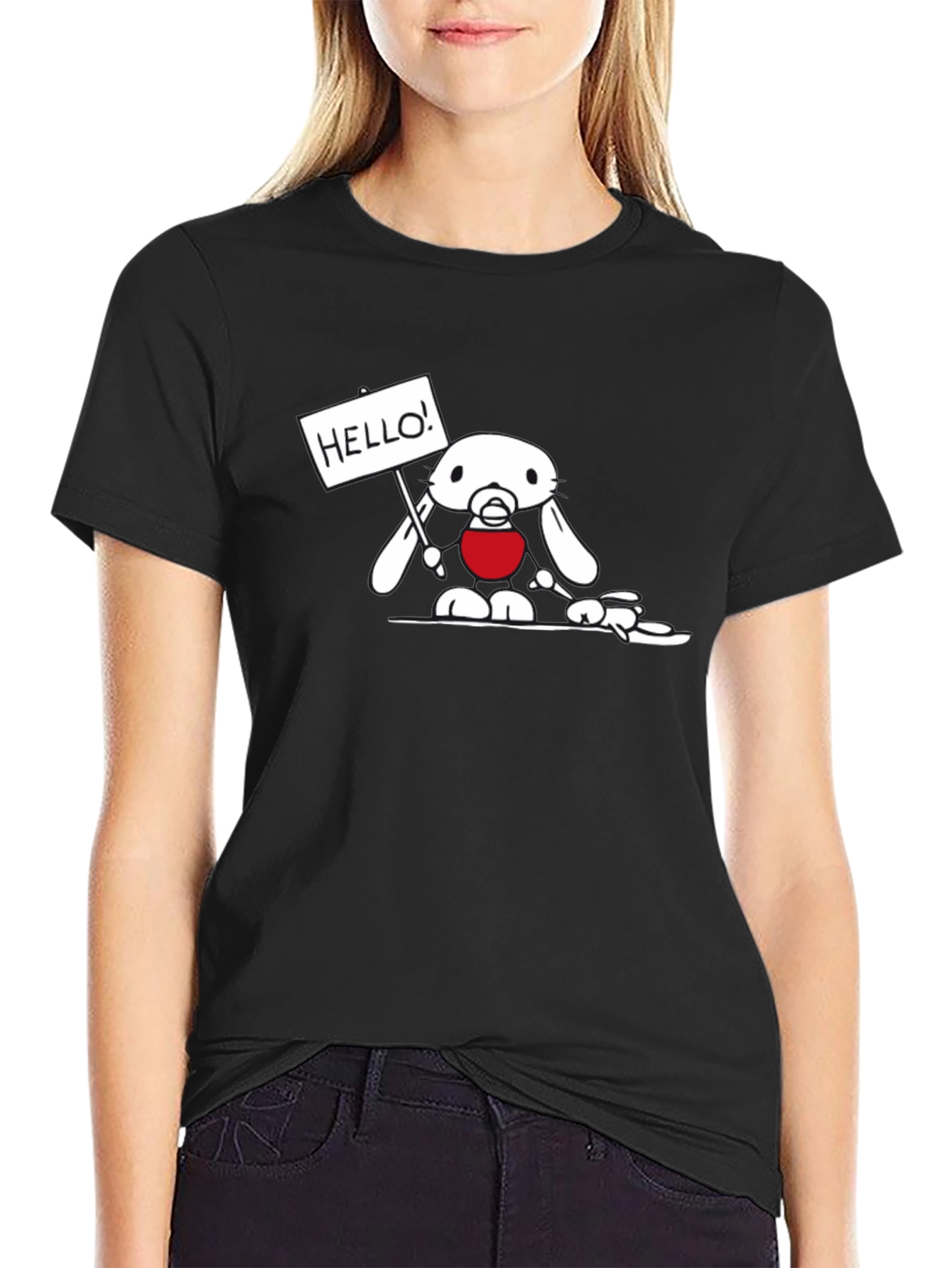 Black T-Shirt with Cute Bunny Design