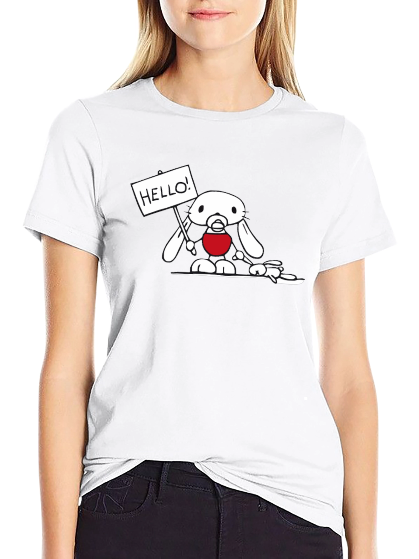 Black T-Shirt with Cute Bunny Design
