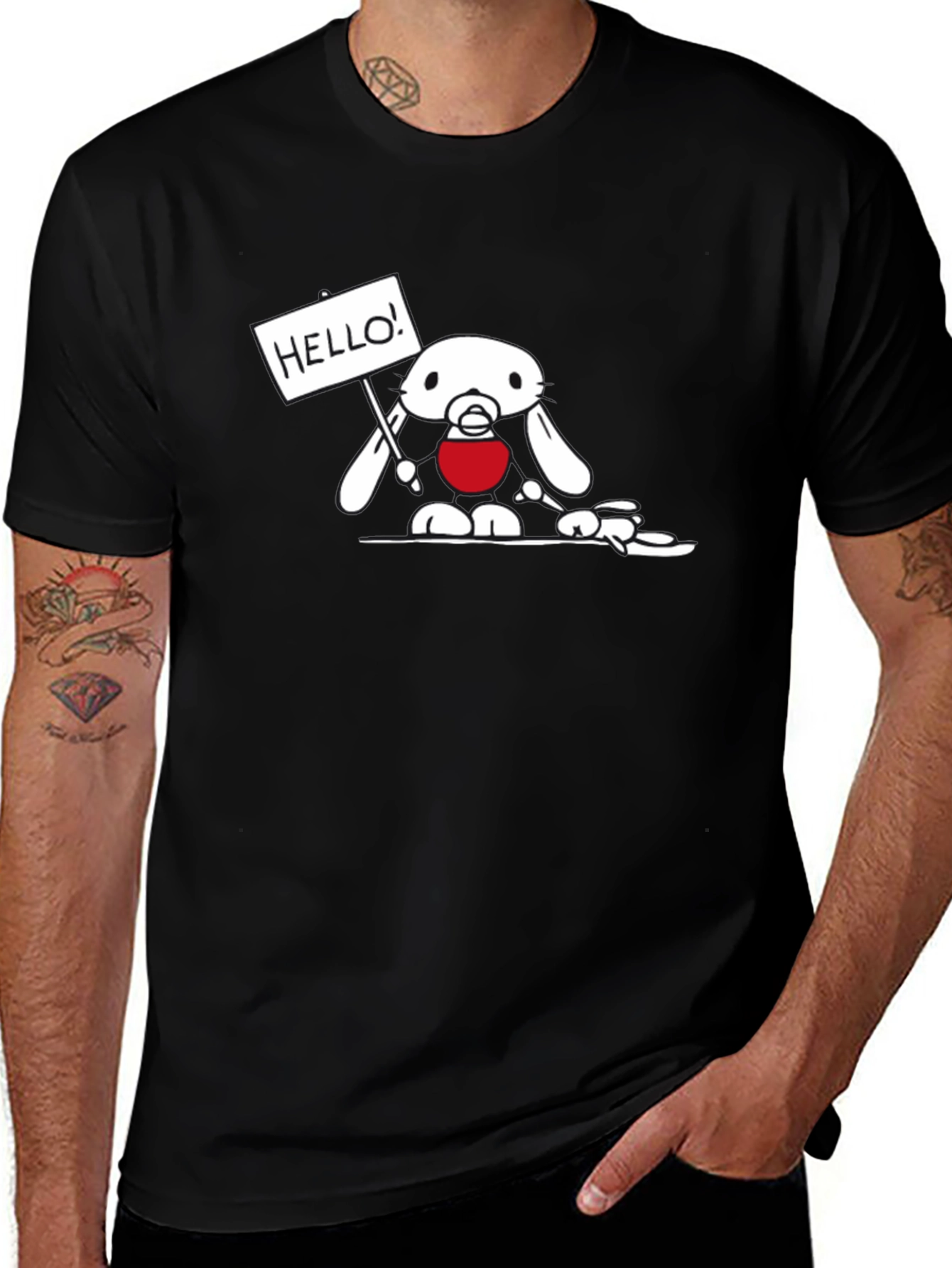 Black T-Shirt with Cute Bunny Design