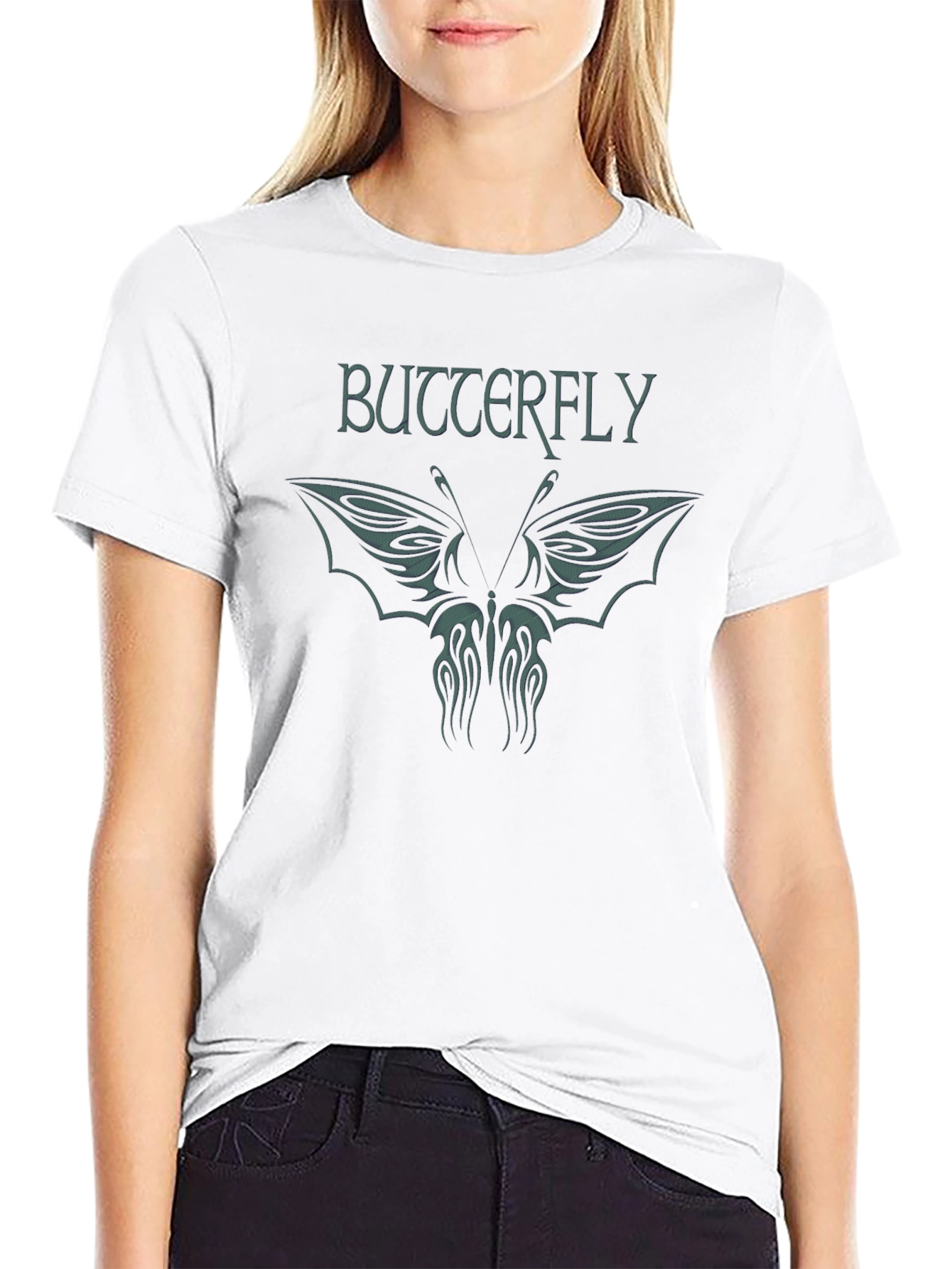Butterfly Tribal Design Black T-Shirt
