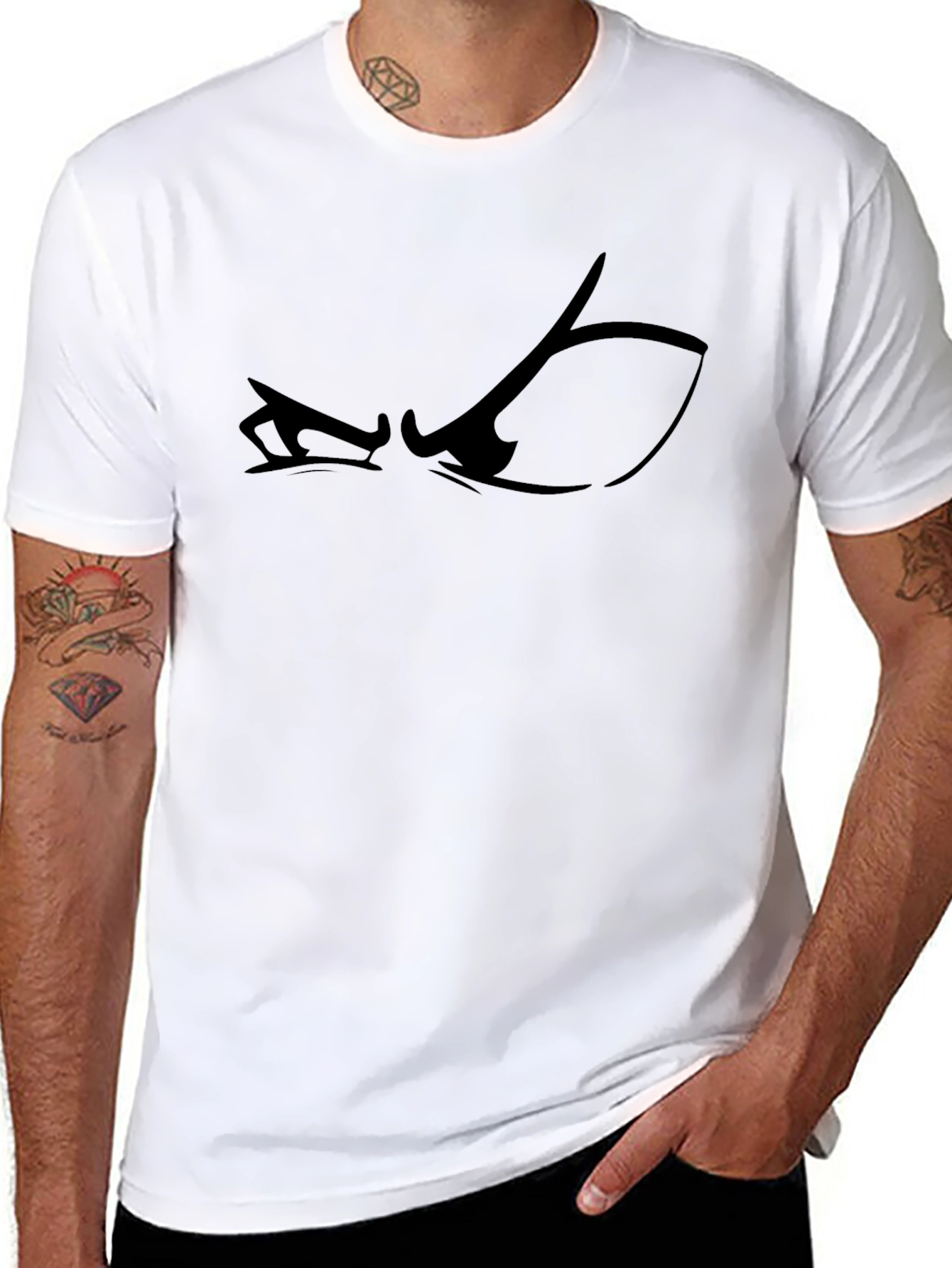Mens Black Graphic Tee - Anime Eyes Design