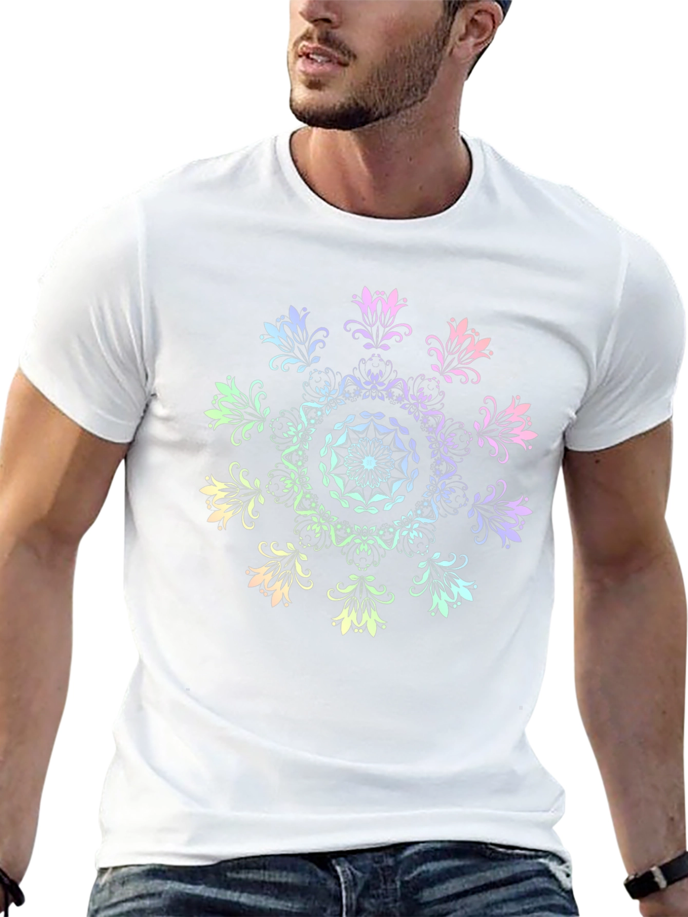 Rainbow Mandala Graphic Black T-Shirt
