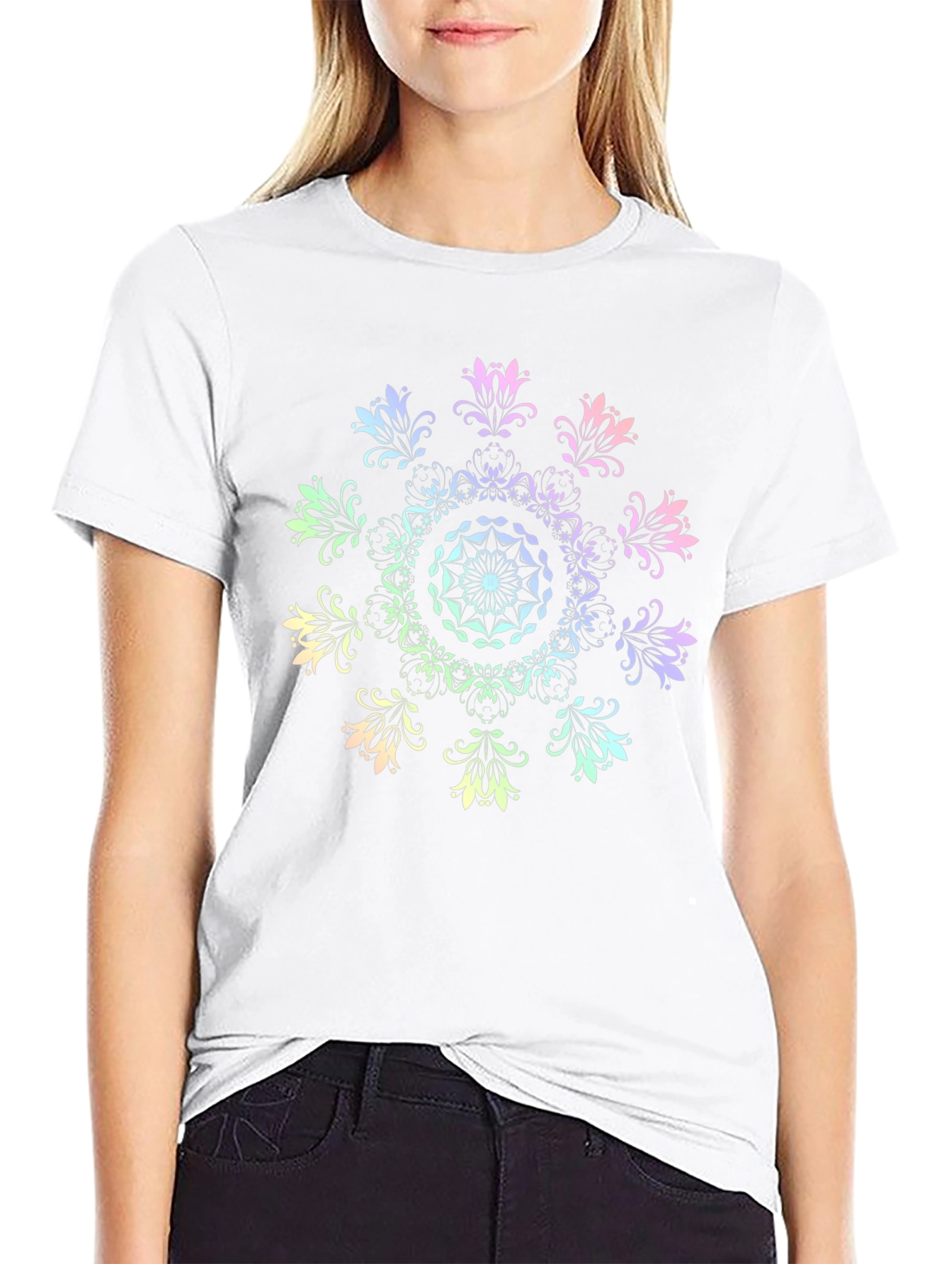 Rainbow Mandala Graphic Black T-Shirt