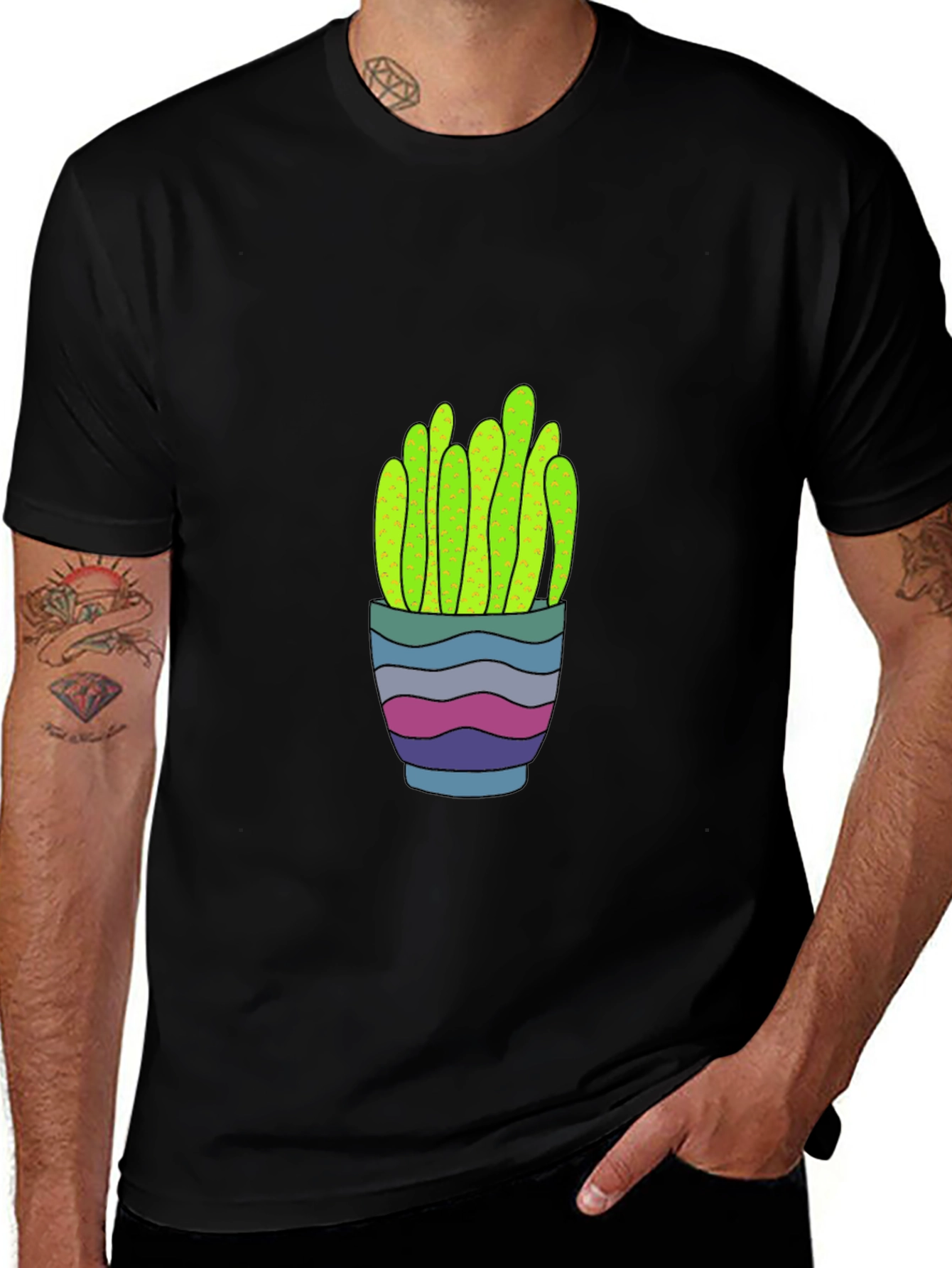 Trendy Cactus Graphic Tee - Black