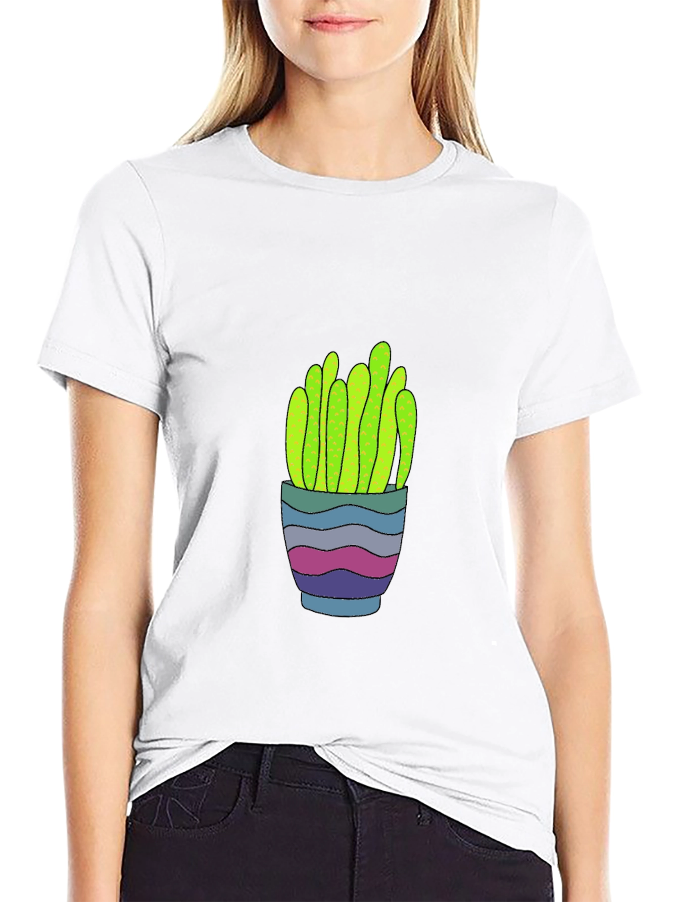 Trendy Cactus Graphic Tee - Black