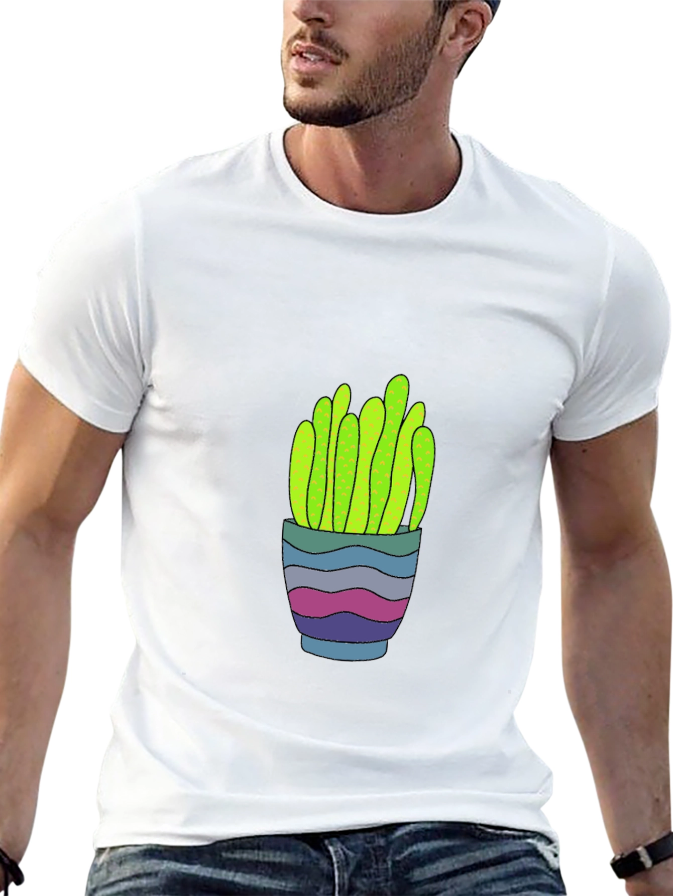 Trendy Cactus Graphic Tee - Black