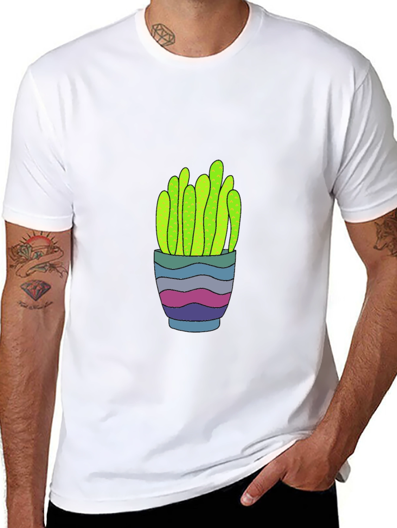 Trendy Cactus Graphic Tee - Black