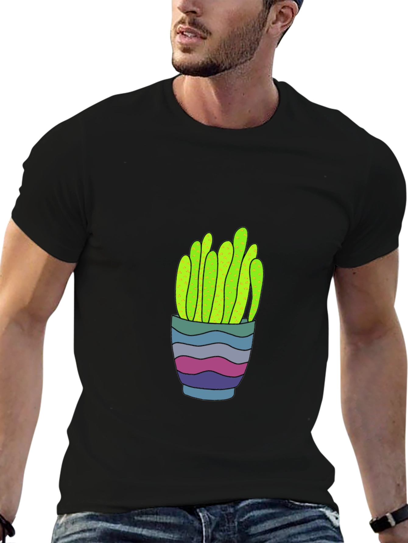 Trendy Cactus Graphic Tee - Black