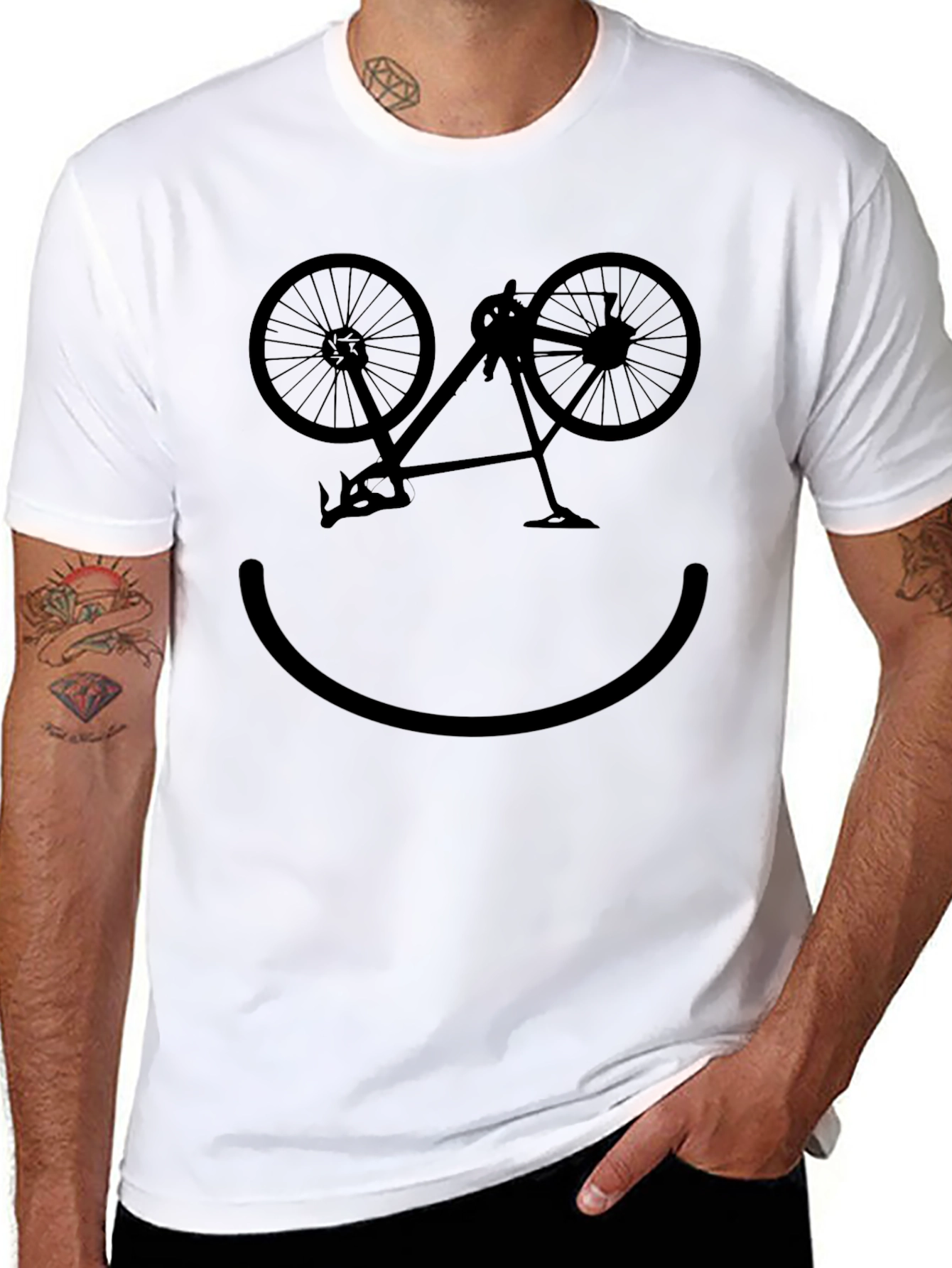 Cycling Smiley Face T-Shirt - Black