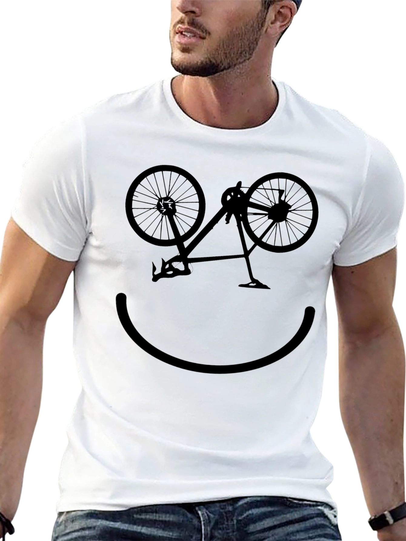 Cycling Smiley Face T-Shirt - Black