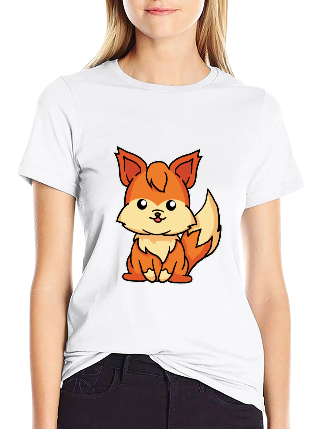 Cute Cartoon Fox Graphic T-Shirt - Unisex Black Tee