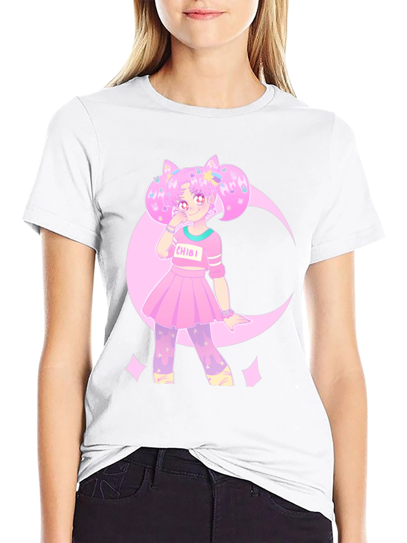Chibi Moon Anime Graphic Tee - Cotton Blend
