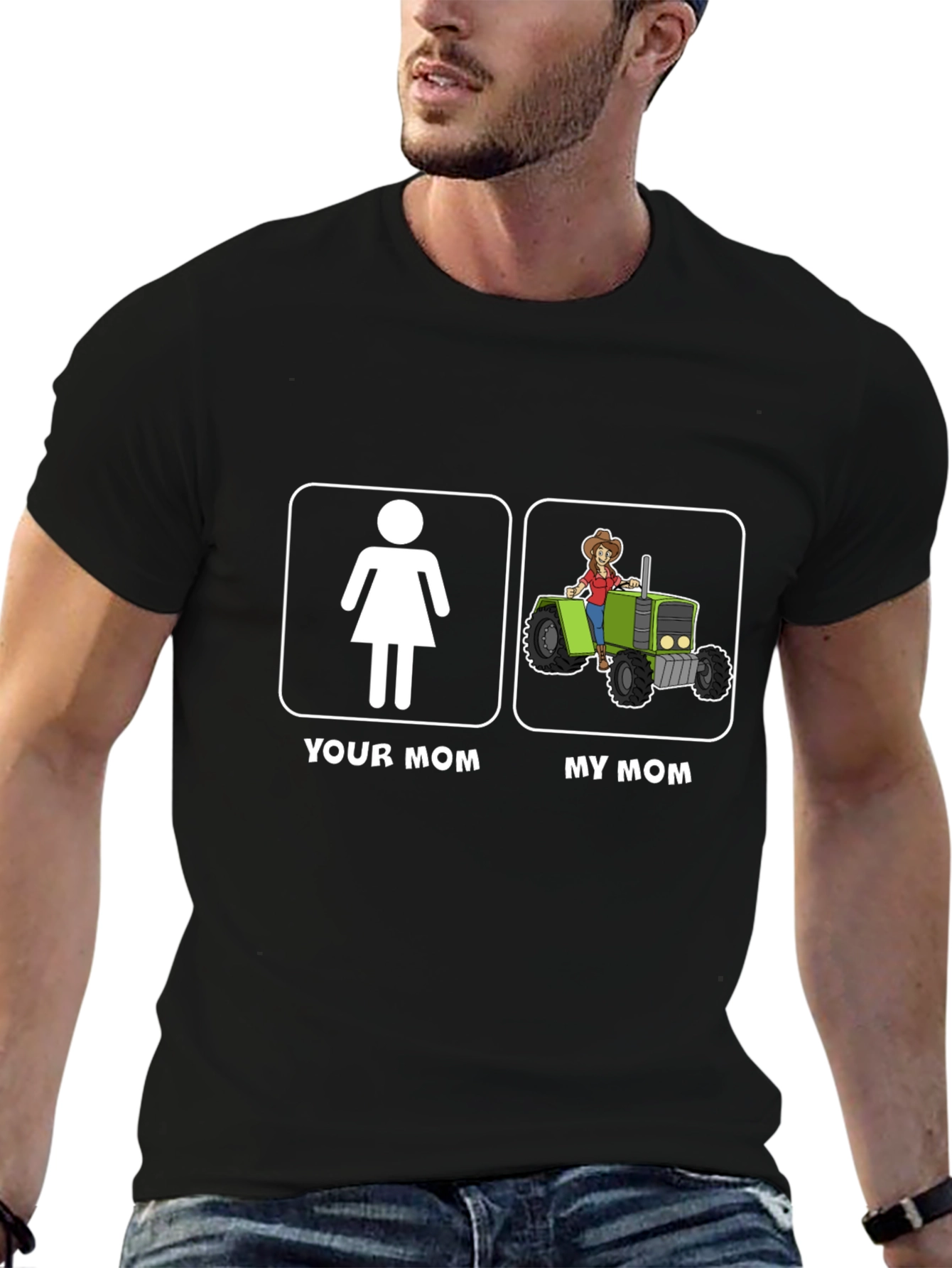 Funny My Mom Tractor T-Shirt - Black