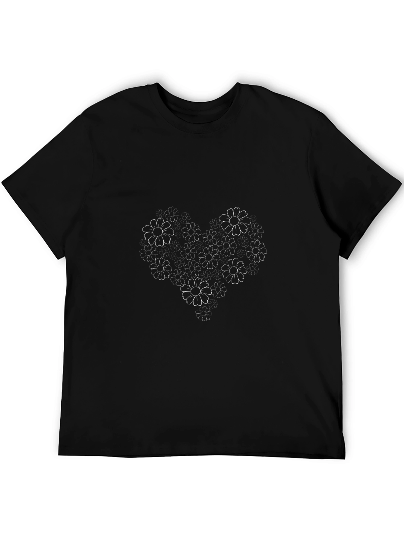 Floral Heart Graphic Black T-Shirt