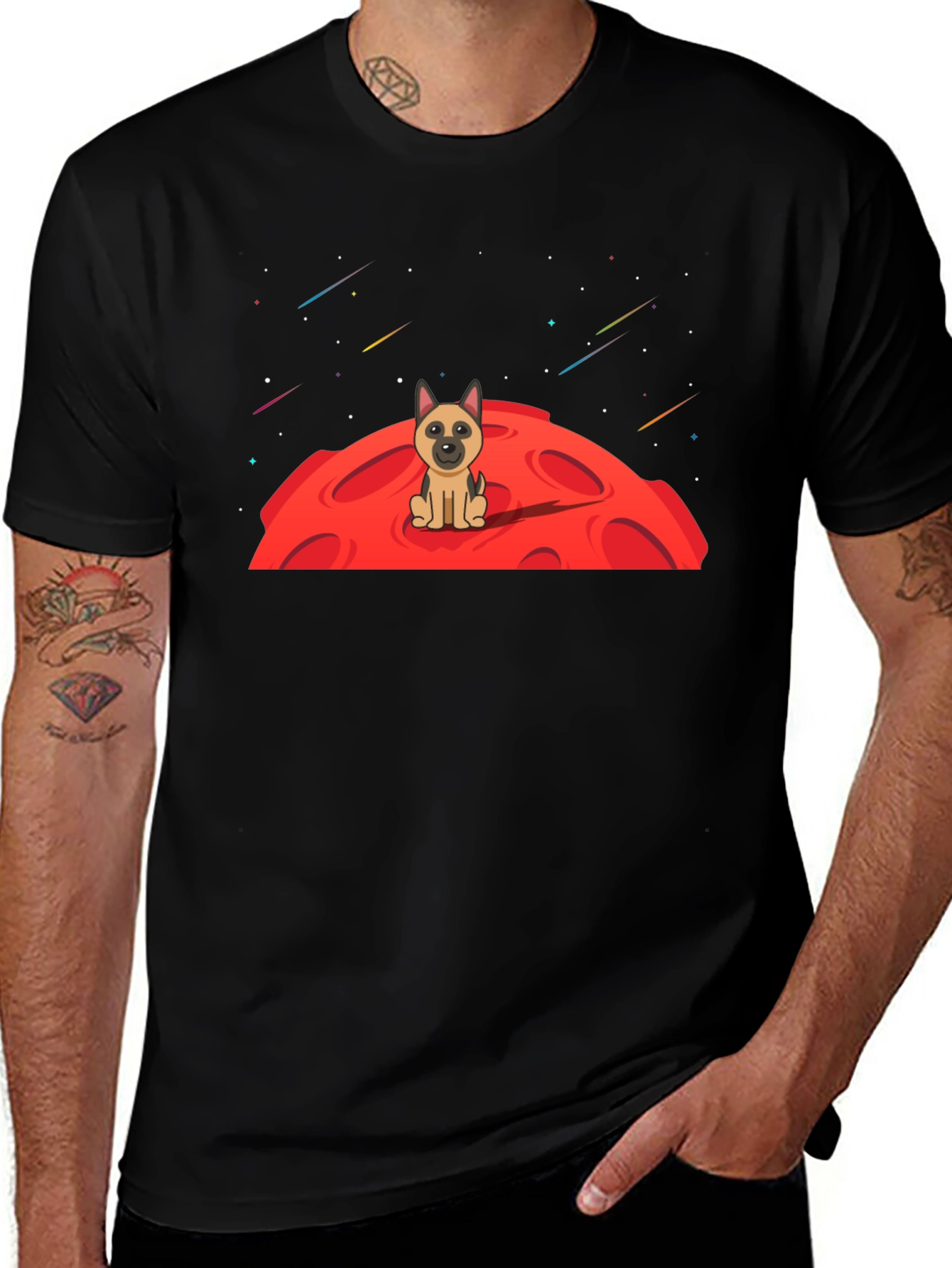 Dog on Moon Graphic T-Shirt - Black