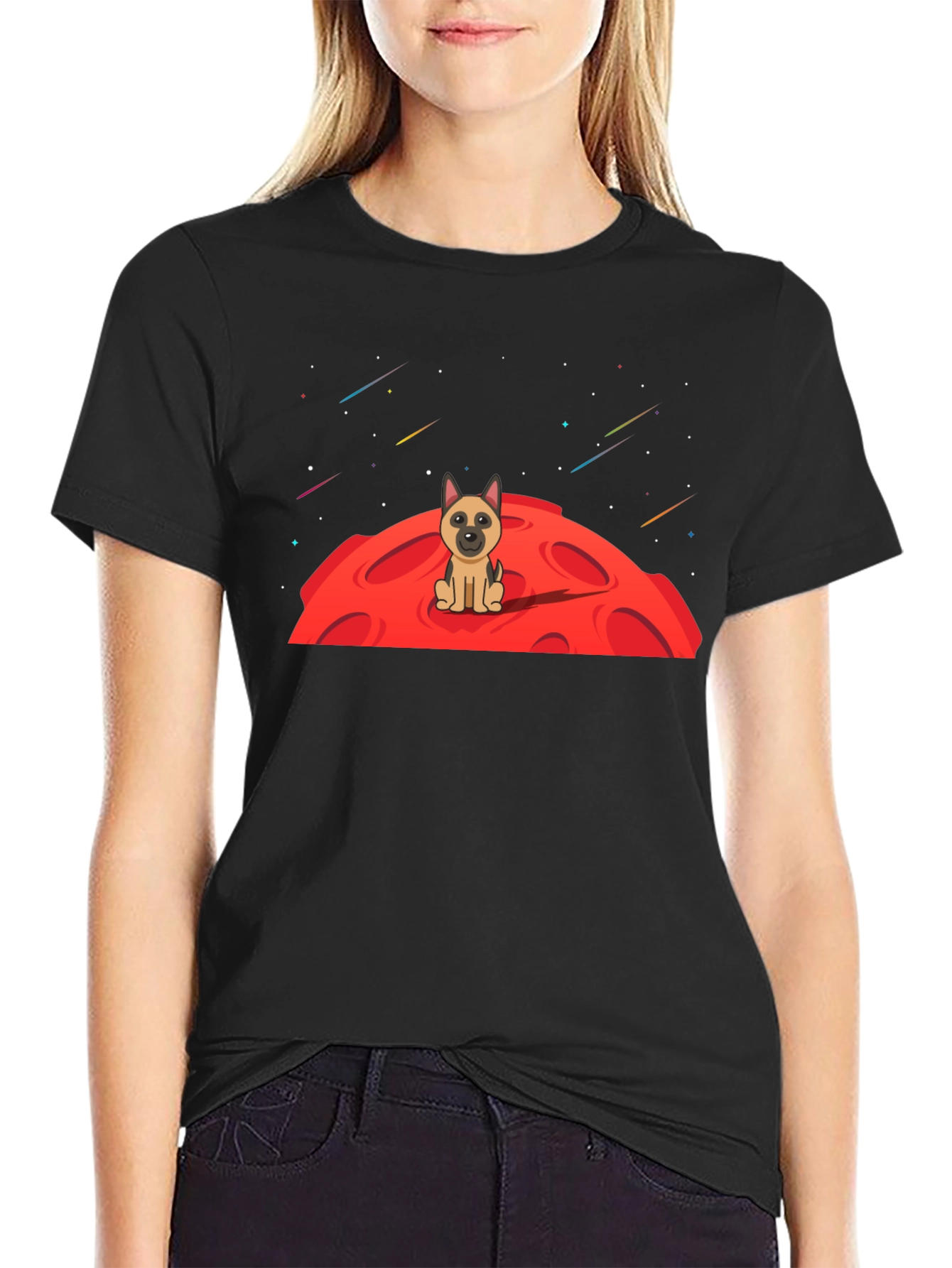 Dog on Moon Graphic T-Shirt - Black