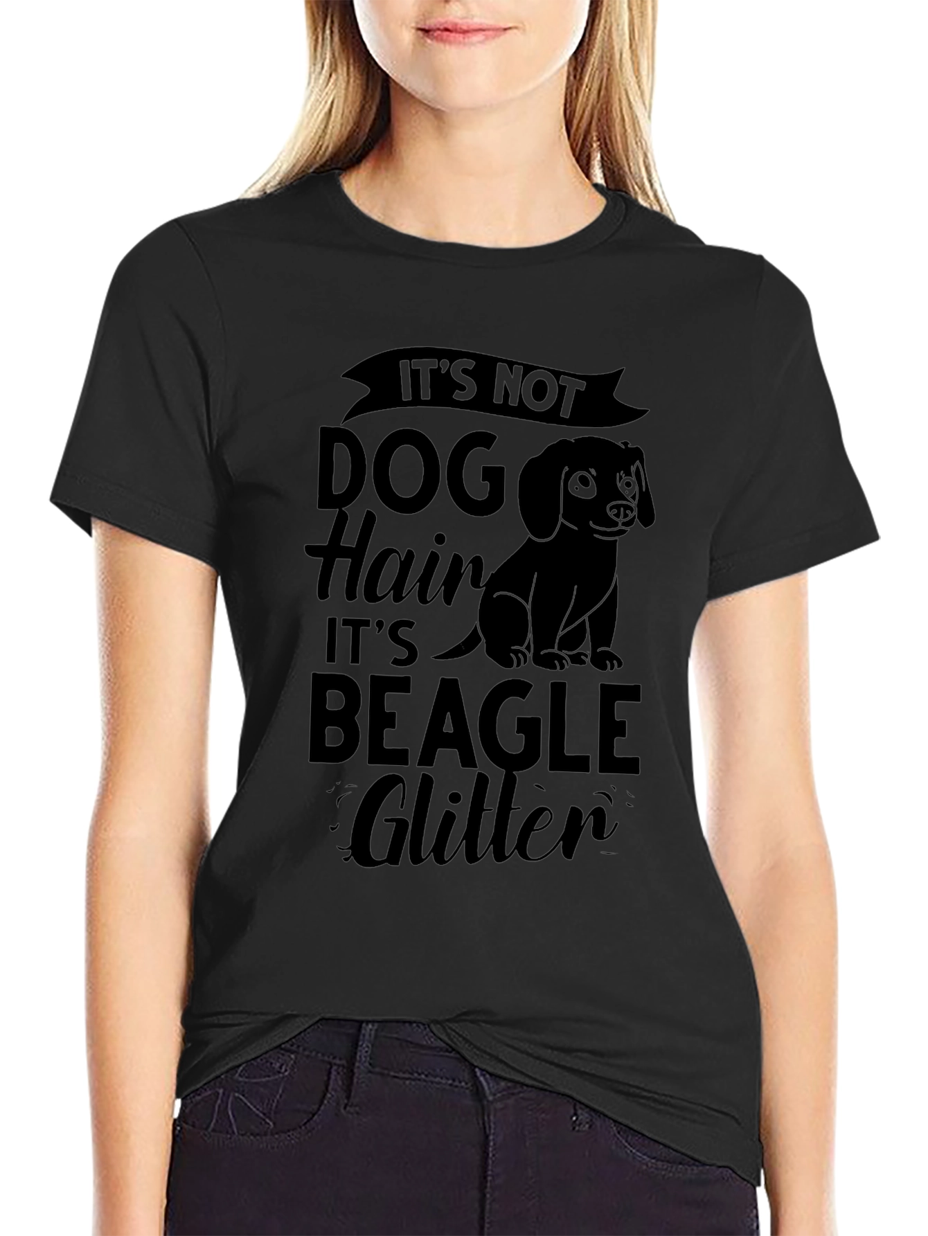 Dog Hair Beagle Glitter Black T-Shirt