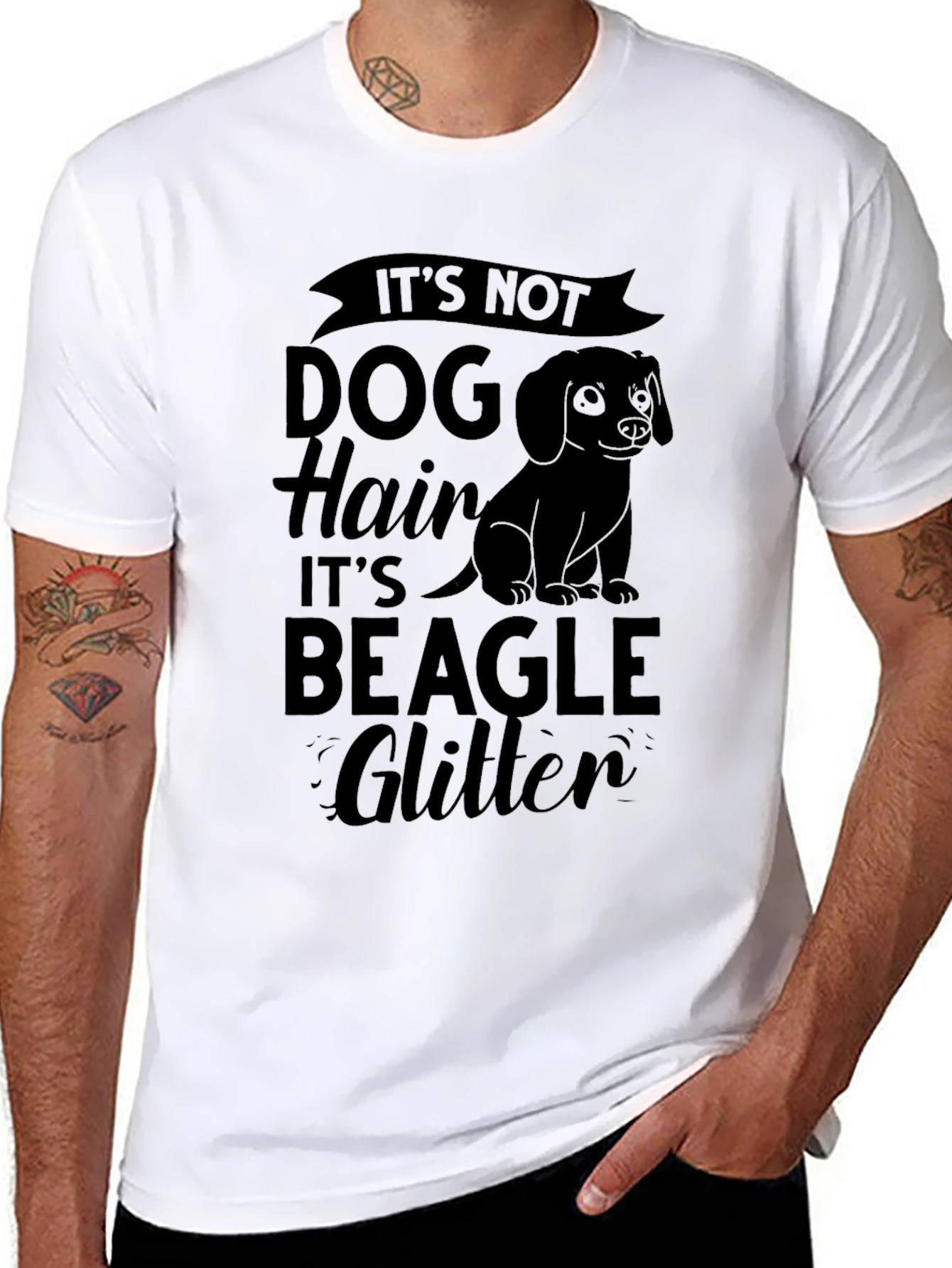 Dog Hair Beagle Glitter Black T-Shirt