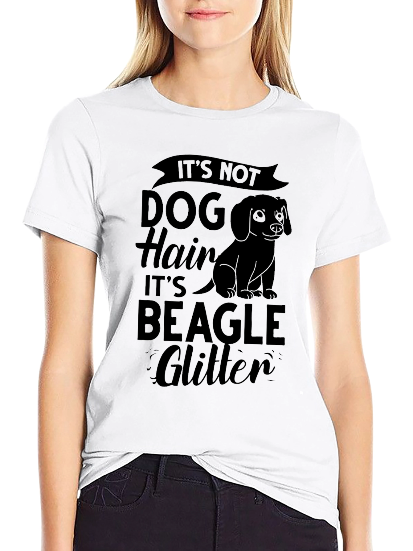 Dog Hair Beagle Glitter Black T-Shirt