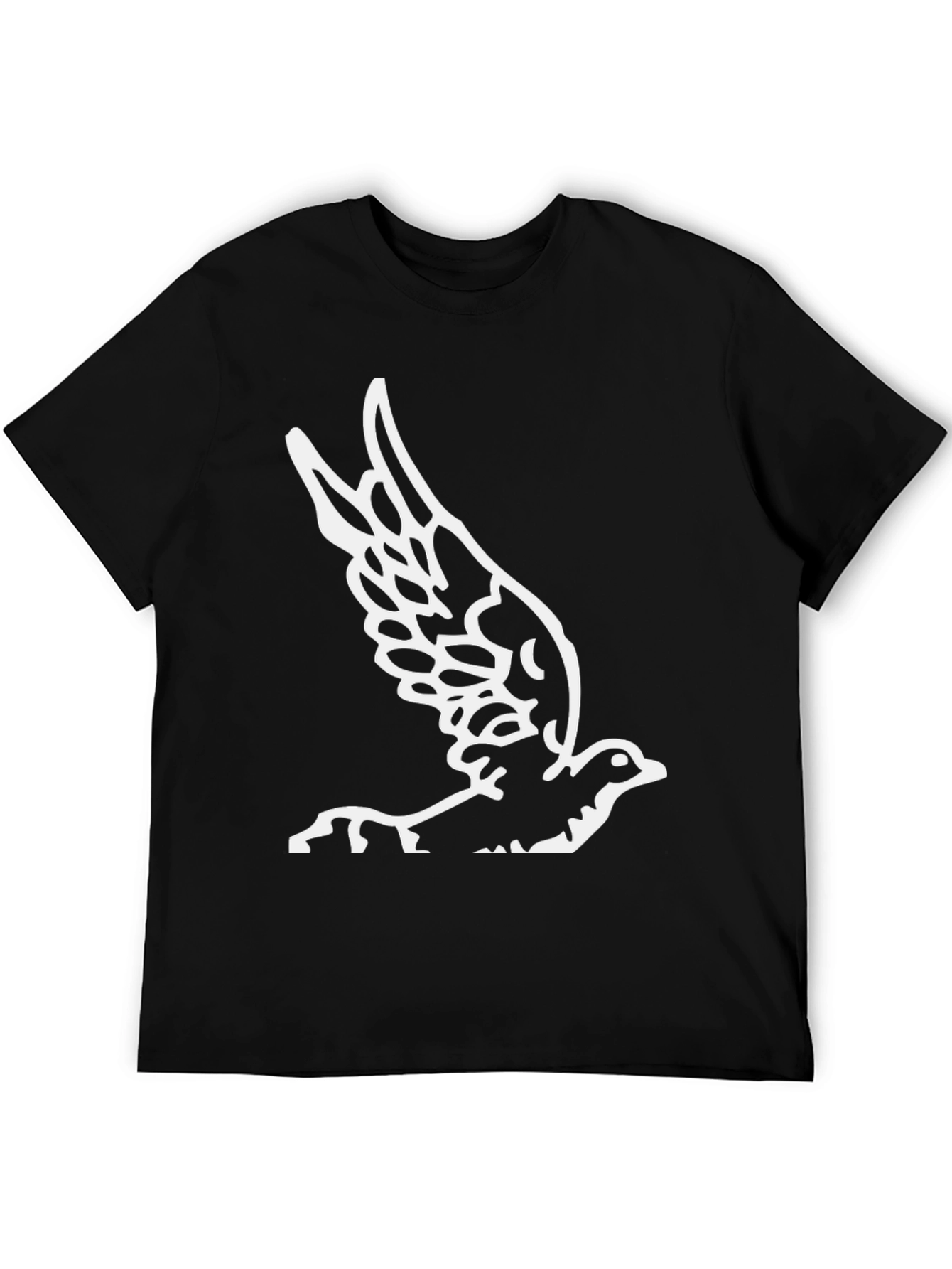 Black T-Shirt with White Bird Graphic